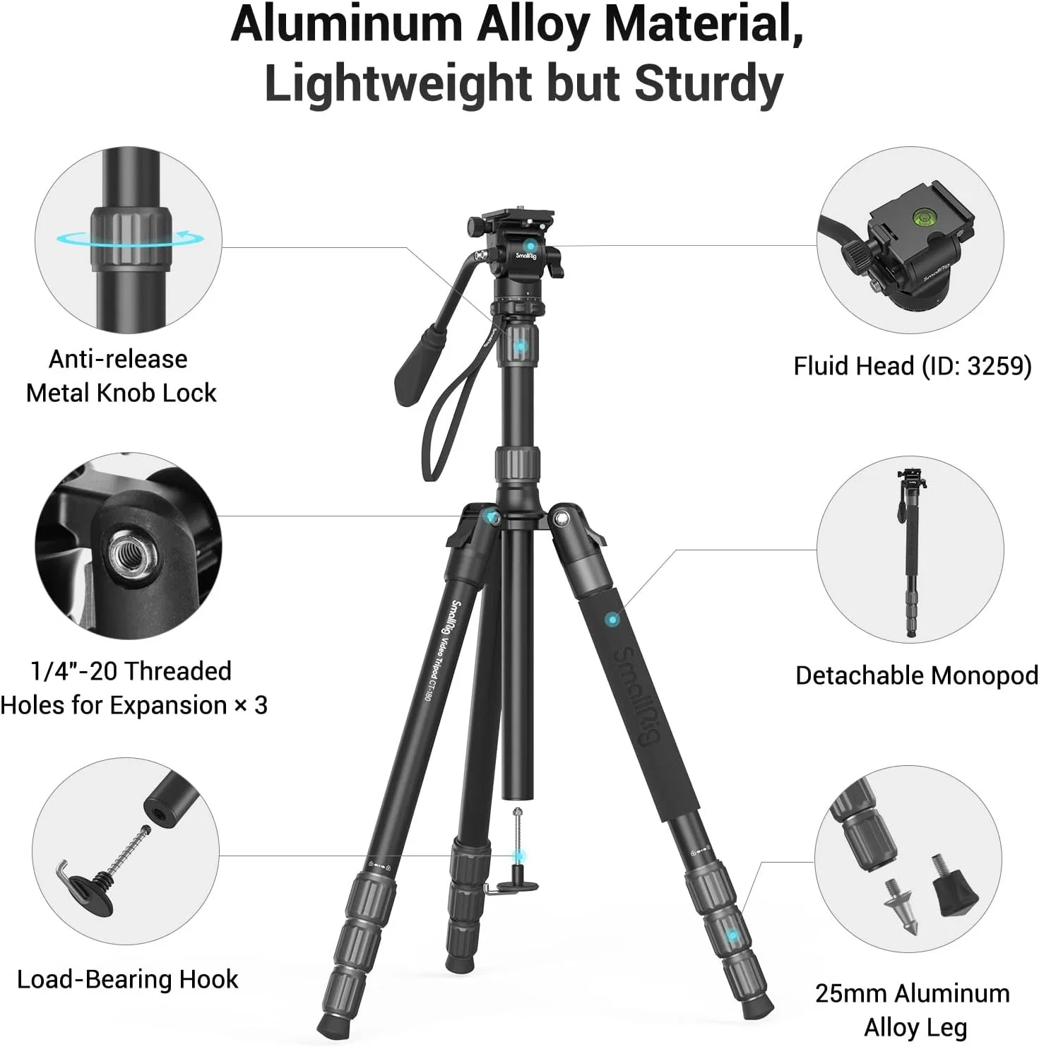 سه پایه مونوپاد 71 اینچی SMALLRIG با هد سیال کوچک، سه پایه مسافرتی آلومینیومی CT180، ارتفاع قابل تنظیم 16.5 تا 71 اینچ، پایه دوربین سه پایه با نگهدارنده تلفن و کیف حمل، حداکثر بار 15 کیلوگرم - 3760 سه پایه مونوپاد 71 اینچی SMALLRIG با هد سیال کوچک، سه پایه مسافرتی آلومینیومی CT180، ارتفاع قابل تنظیم 16.5 تا 71 اینچ، پایه دوربین سه پایه با نگهدارنده تلفن و کیف حمل، حداکثر بار 15 کیلوگرم - 3760