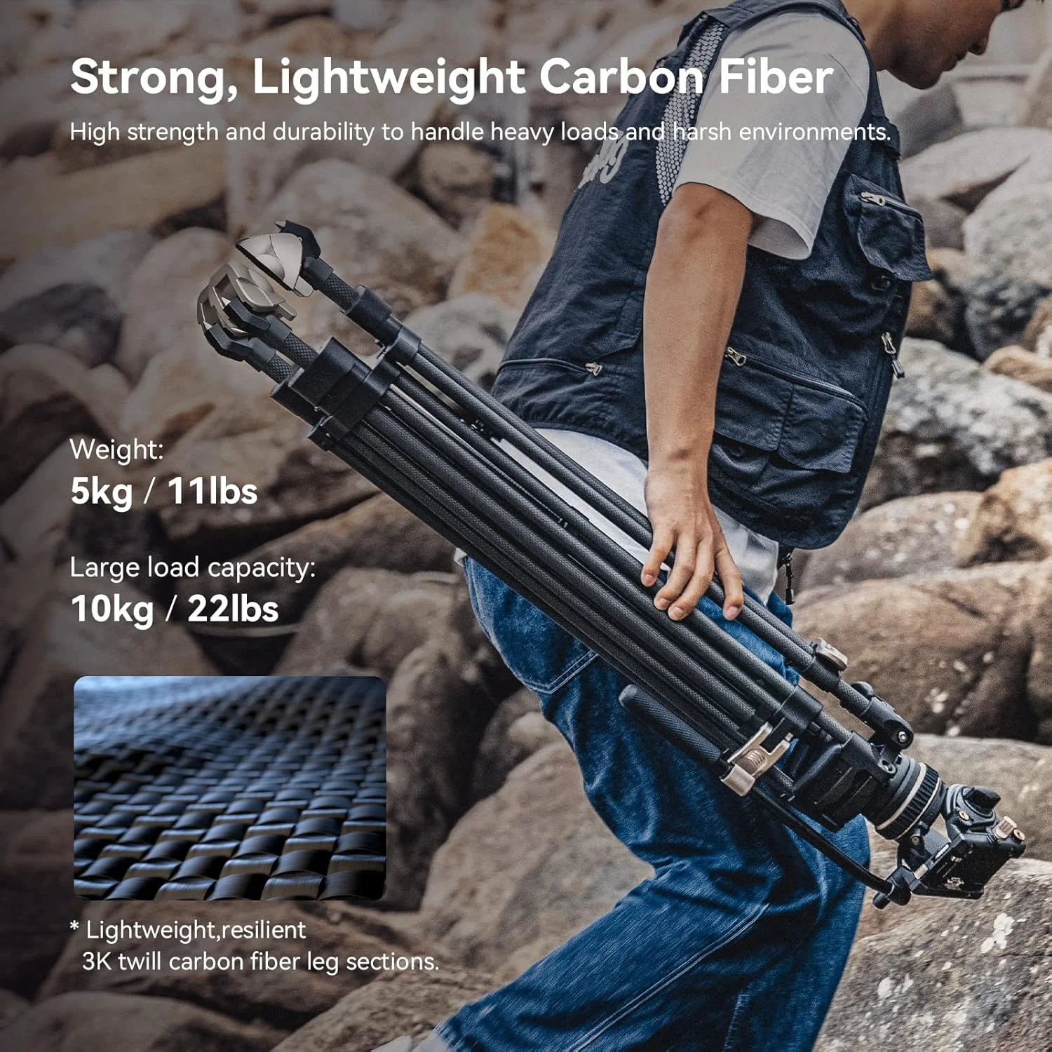 سه پایه دوربین فیبر کربنی مشکی SMALLRIG، 3 پایه، 99-183 سانتی متر، قطر 19.3 سانتی متر، ظرفیت وزن 2.2 کیلوگرم، سازگار با دوربین، 3989-CF سه پایه دوربین فیبر کربنی مشکی SMALLRIG، 3 پایه، 99-183 سانتی متر، قطر 19.3 سانتی متر، ظرفیت وزن 2.2 کیلوگرم، سازگار با دوربین، 3989-CF