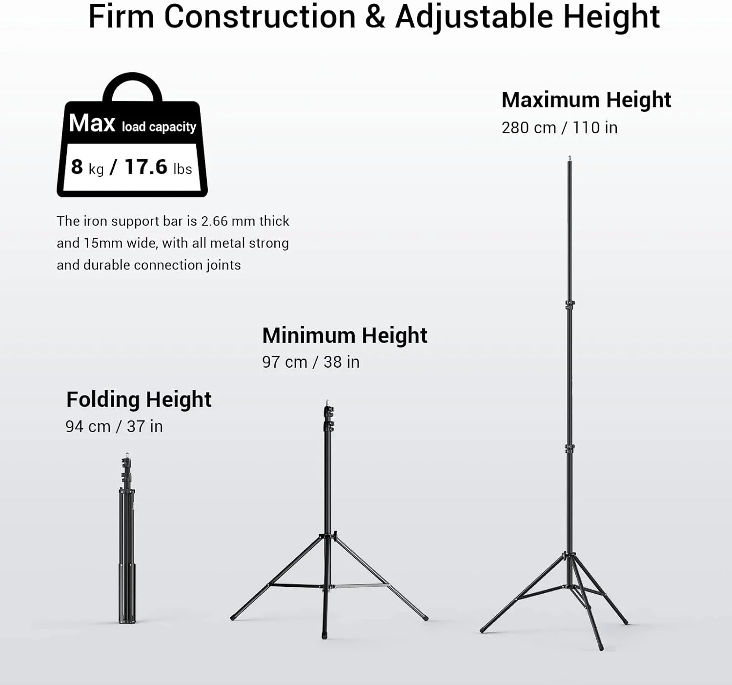 پایه نورپردازی عکاسی SMALLRIG، 280 سانتی متر، سه پایه آلومینیومی بادی برای عکس و فیلم با پیچ 1/4 اینچ برای سافت باکس، نور استودیویی، رفلکتور و رینگ لایت، حداکثر بار 8 کیلوگرم، RA-S280 پایه نورپردازی عکاسی SMALLRIG، 280 سانتی متر، سه پایه آلومینیومی بادی برای عکس و فیلم با پیچ 1/4 اینچ برای سافت باکس، نور استودیویی، رفلکتور و رینگ لایت، حداکثر بار 8 کیلوگرم، RA-S280
