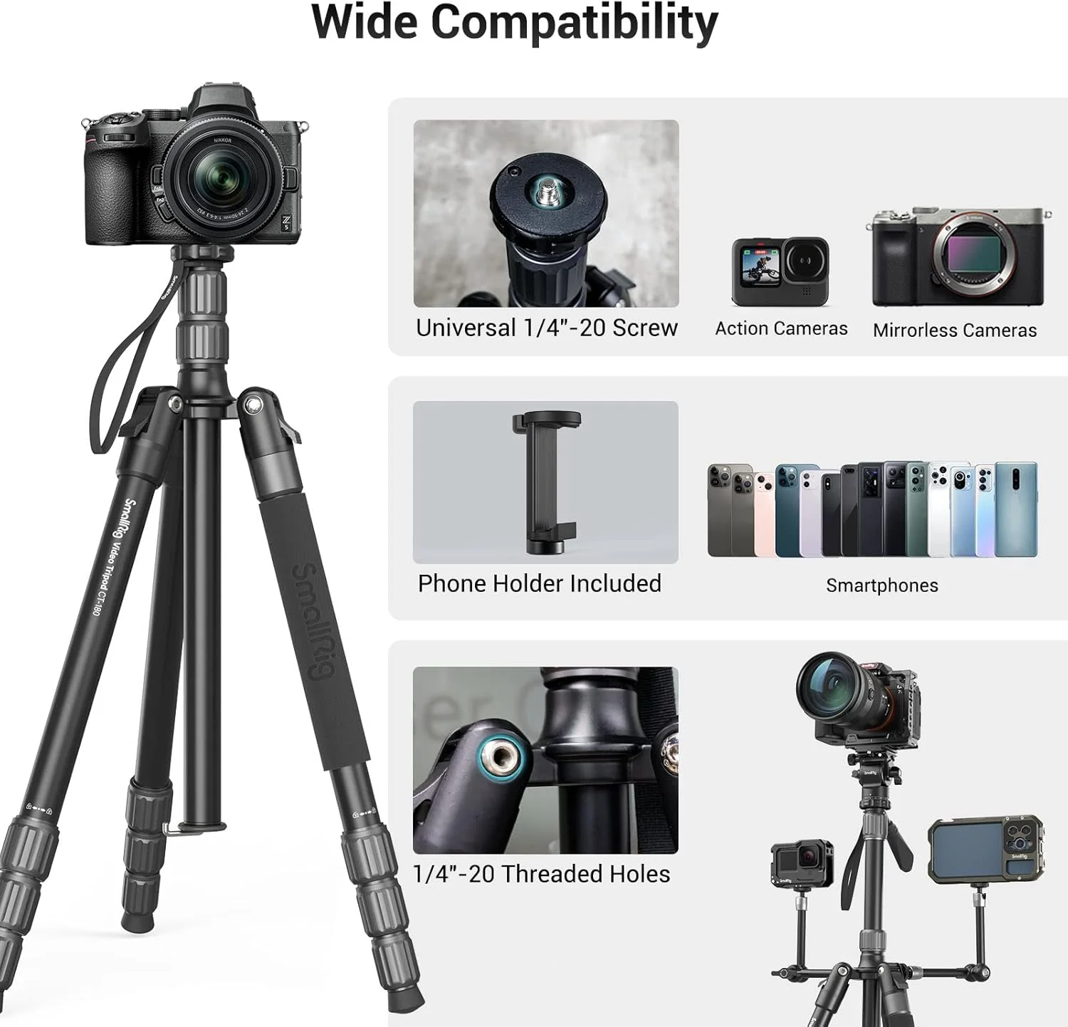 سه پایه مونوپاد 71 اینچی SMALLRIG با هد سیال کوچک، سه پایه مسافرتی آلومینیومی CT180، ارتفاع قابل تنظیم 16.5 تا 71 اینچ، پایه دوربین سه پایه با نگهدارنده تلفن و کیف حمل، حداکثر بار 15 کیلوگرم - 3760 سه پایه مونوپاد 71 اینچی SMALLRIG با هد سیال کوچک، سه پایه مسافرتی آلومینیومی CT180، ارتفاع قابل تنظیم 16.5 تا 71 اینچ، پایه دوربین سه پایه با نگهدارنده تلفن و کیف حمل، حداکثر بار 15 کیلوگرم - 3760