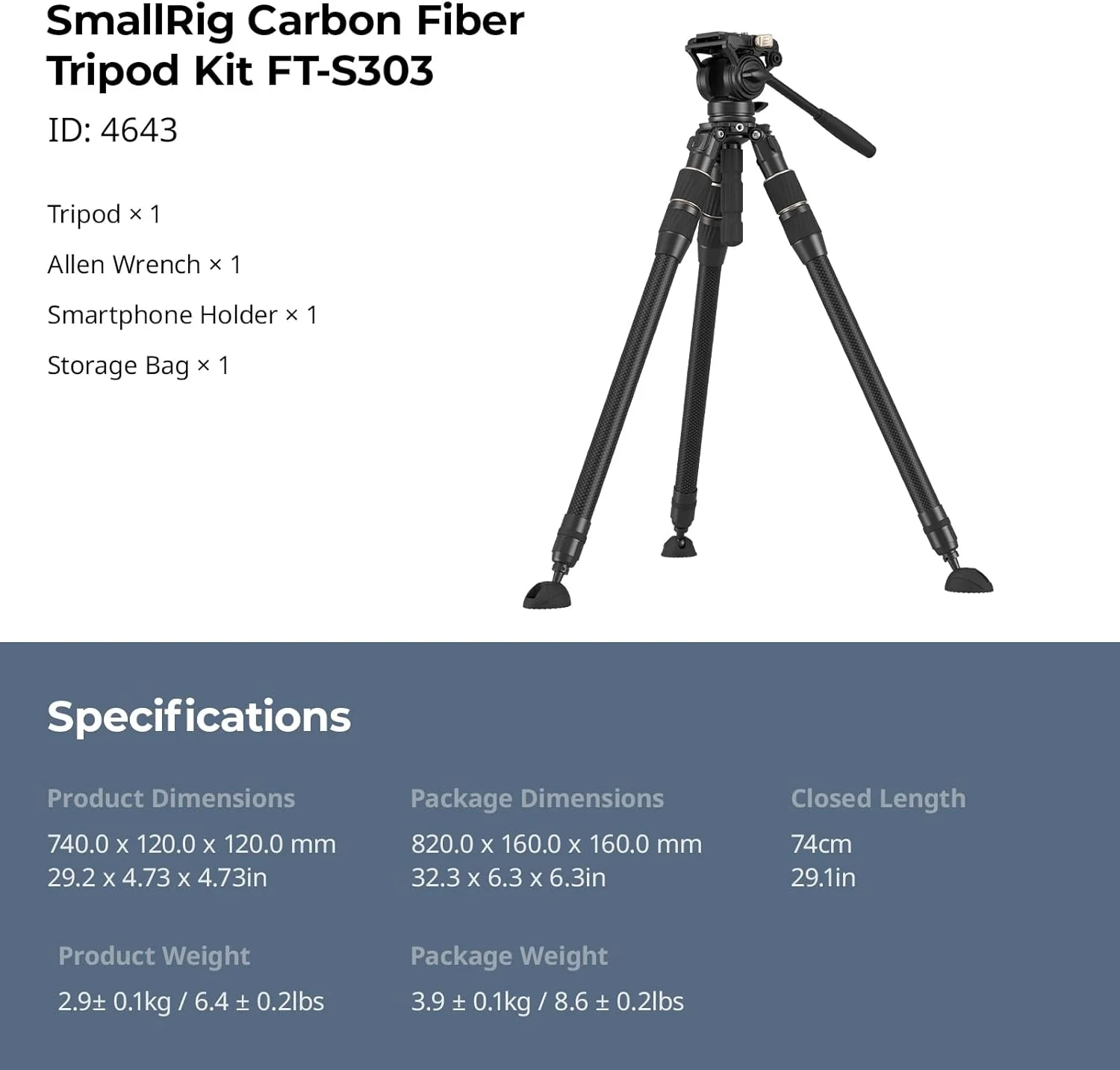 کیت سه پایه فیبر کربنی SmallRig مدل FT-S303 4643 کیت سه پایه فیبر کربنی SmallRig مدل FT-S303 4643