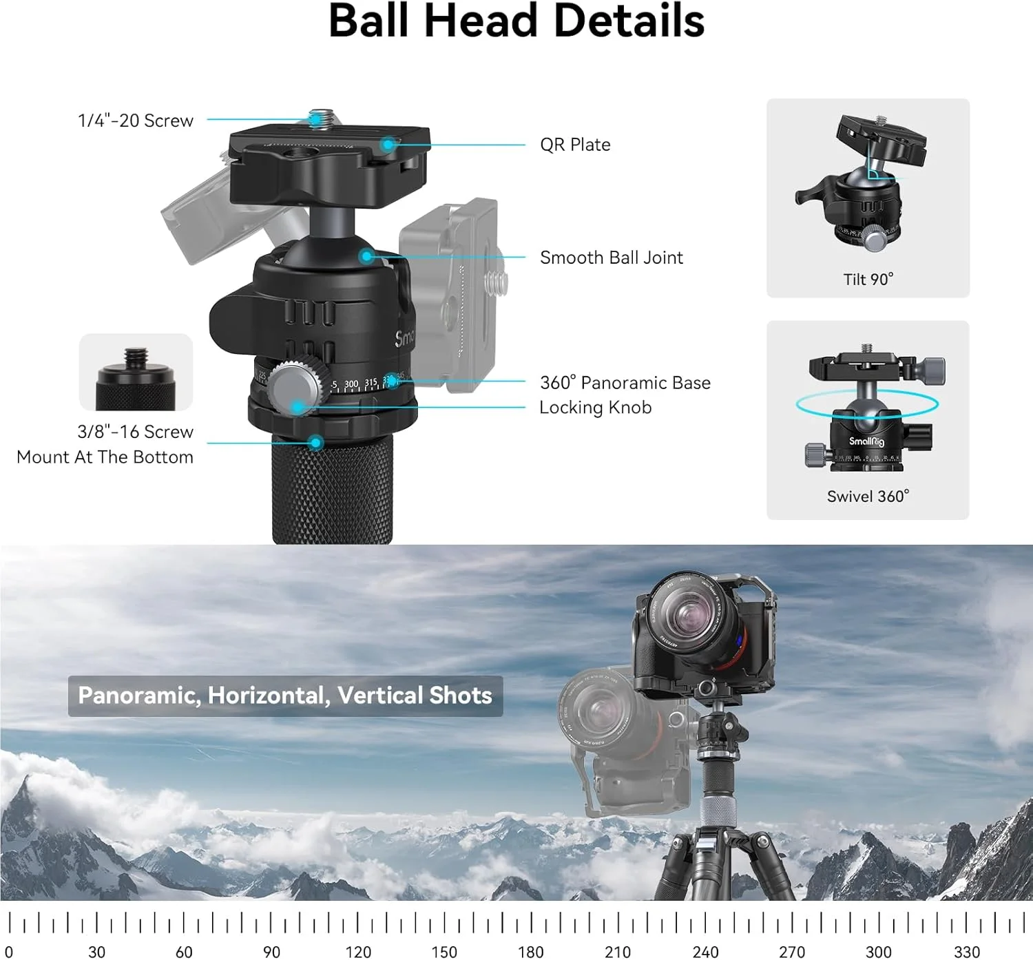 SmallRig Upgraded 62.2" Carbon Fiber Tripod Monopod with Center Column, Compact Lightweight Tripod with 360° Ball Head, Quick Release Plate, for DSLR Camera, Video Camcorder, Load up to 26.5 lbs/12 kg SmallRig Upgraded 62.2" Carbon Fiber Tripod Monopod with Center Column, Compact Lightweight Tripod with 360° Ball Head, Quick Release Plate, for DSLR Camera, Video Camcorder, Load up to 26.5 lbs/12 kg