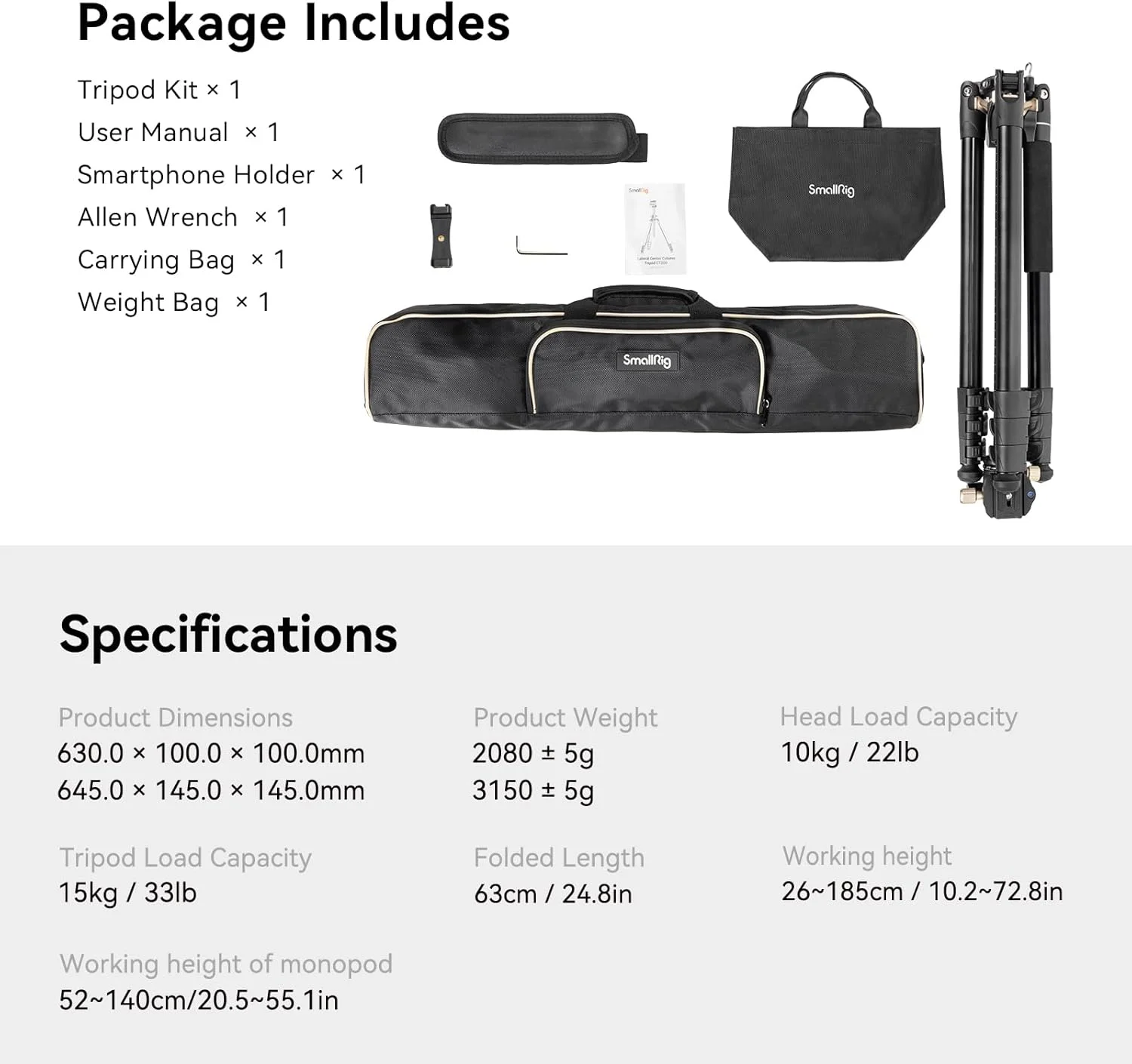 SmallRig 73" Camera Tripod, 360° Rotation Center Column Horizontal Tripod Monopod with Smartphone Holder, Carrying Bag, Weight Bag for DSLR Camera, Video Camcorder, Max Load 22lb/10kg-4288 SmallRig 73" Camera Tripod, 360° Rotation Center Column Horizontal Tripod Monopod with Smartphone Holder, Carrying Bag, Weight Bag for DSLR Camera, Video Camcorder, Max Load 22lb/10kg-4288