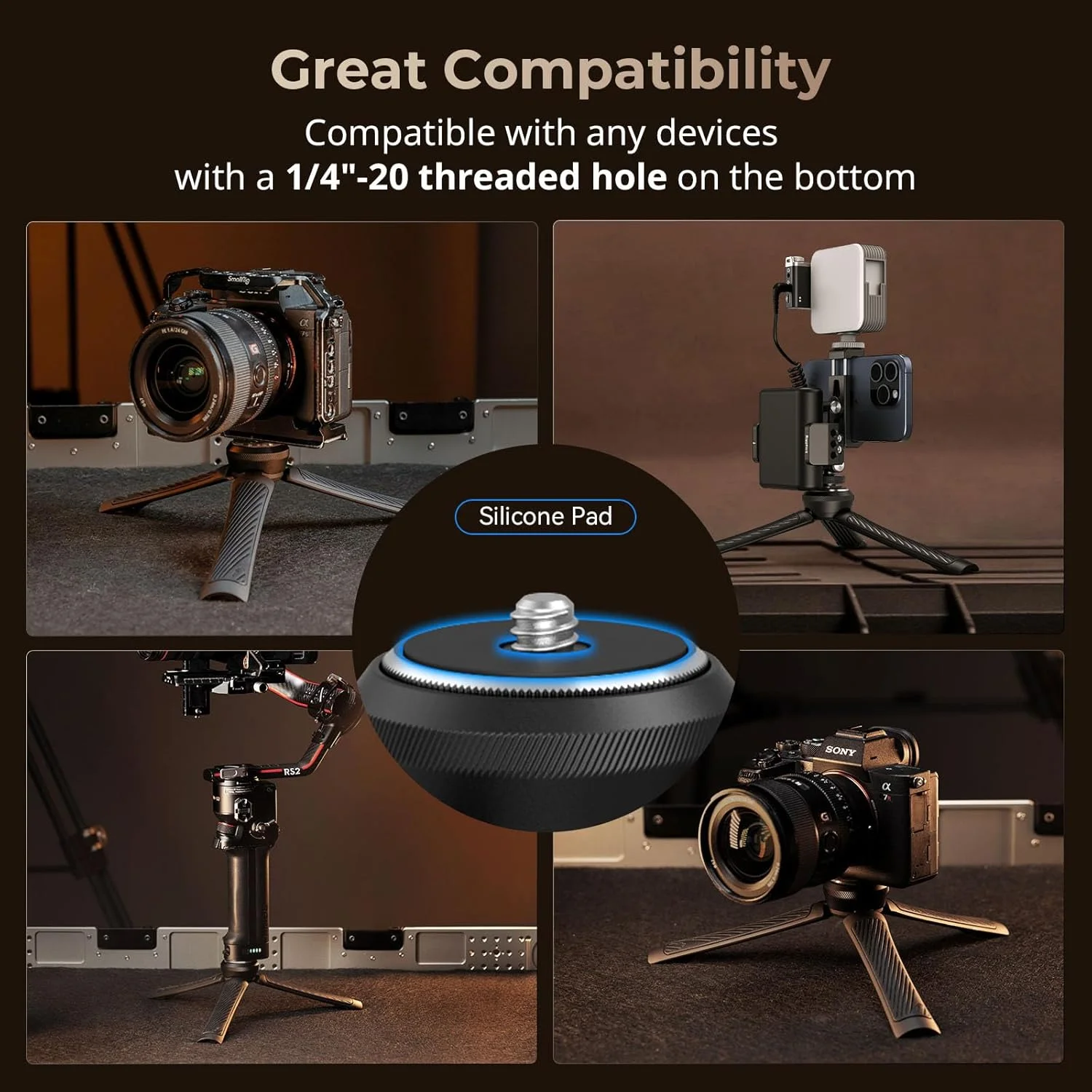 سه پایه کوچک SmallRig، پایه دوربین کوچک با رهاسازی سریع، سازگار جهانی با مانت پیچی 1/4 اینچی - 20 برای تثبیت کننده ها، دوربین، قفس - 4117 سه پایه کوچک SmallRig، پایه دوربین کوچک با رهاسازی سریع، سازگار جهانی با مانت پیچی 1/4 اینچی - 20 برای تثبیت کننده ها، دوربین، قفس - 4117