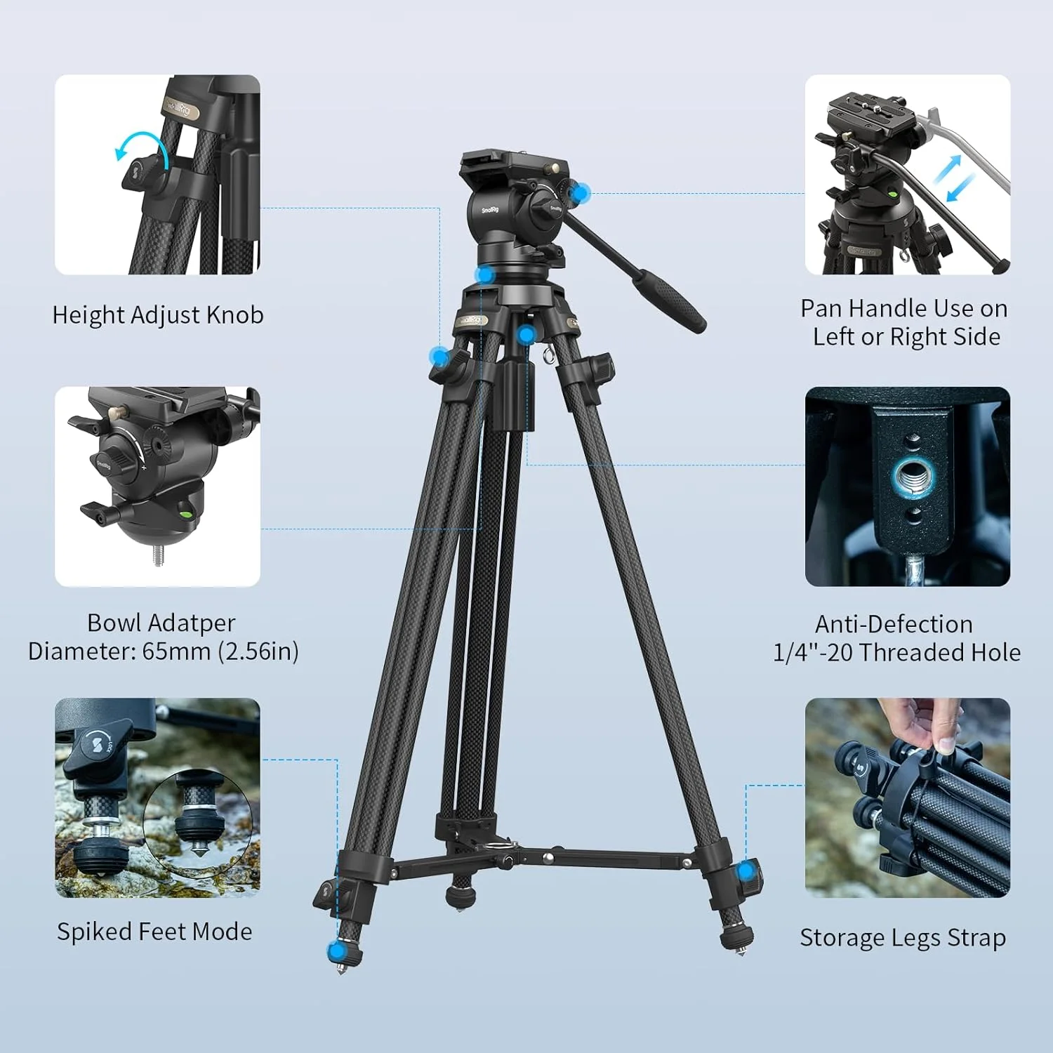 SmallRig Lightweight Carbon Fiber Video Tripod Kit AD-50-4685 SmallRig Lightweight Carbon Fiber Video Tripod Kit AD-50-4685