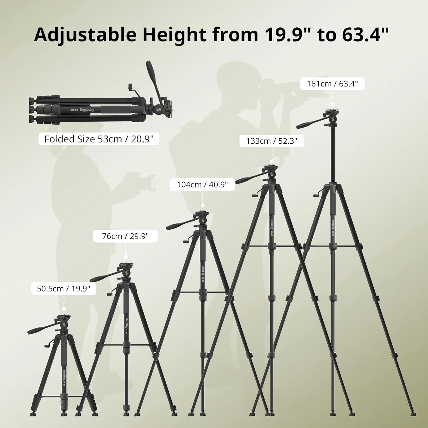 پایه سه پایه دوربین SmallRig CT-07، سه پایه مسافرتی 63.4 اینچی برای آیفون و دوربین، سه پایه تلفن با پایه عمودی/افقی تعویض سریع، زوایای قابل تنظیم و حداکثر تحمل بار 4 کیلوگرمی به همراه کیف حمل پایه سه پایه دوربین SmallRig CT-07، سه پایه مسافرتی 63.4 اینچی برای آیفون و دوربین، سه پایه تلفن با پایه عمودی/افقی تعویض سریع، زوایای قابل تنظیم و حداکثر تحمل بار 4 کیلوگرمی به همراه کیف حمل