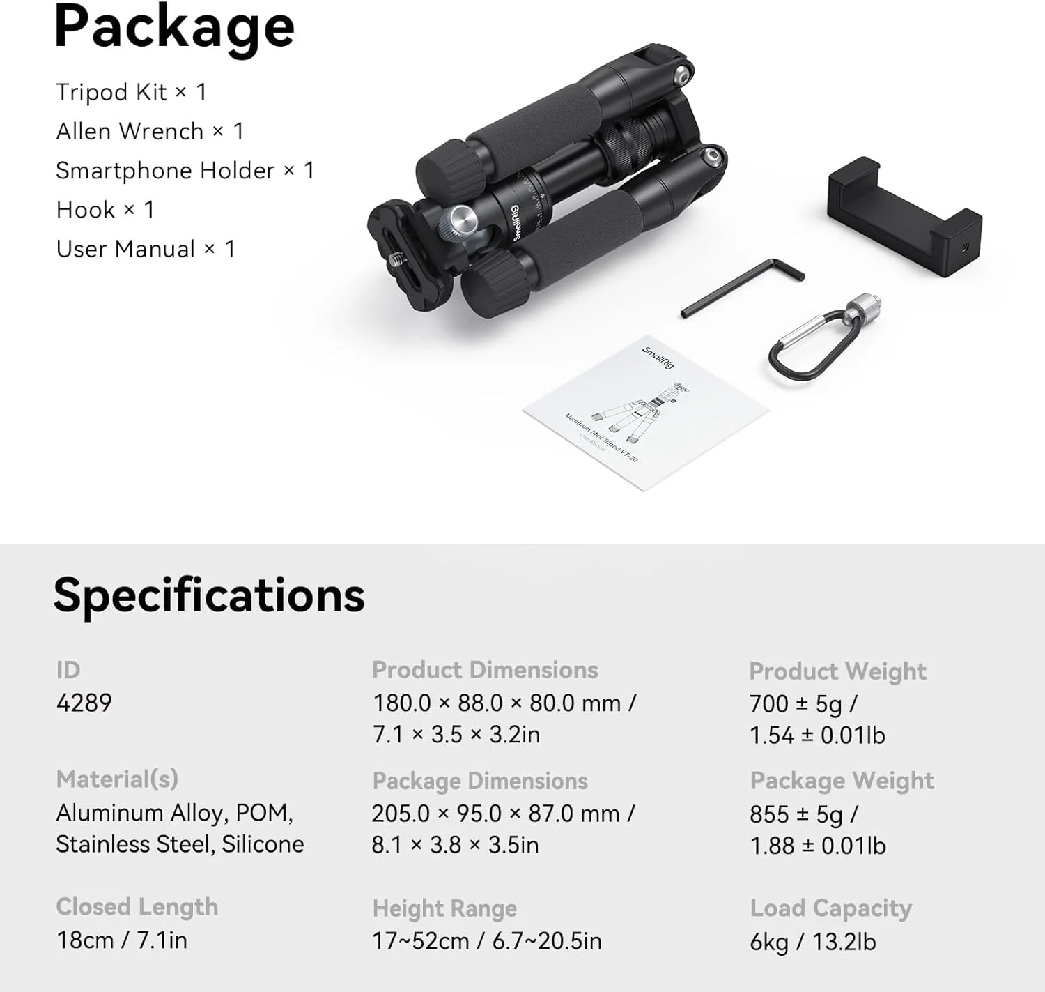 سه پایه کوچک آلومینیومی SmallRig، سه پایه رومیزی 52 سانتی متری با سر توپی 360 درجه، سه پایه رومیزی جمع و جور برای دوربین های DSLR، دوربین فیلمبرداری، تحمل وزن تا 6 کیلوگرم - 4289 سه پایه کوچک آلومینیومی SmallRig، سه پایه رومیزی 52 سانتی متری با سر توپی 360 درجه، سه پایه رومیزی جمع و جور برای دوربین های DSLR، دوربین فیلمبرداری، تحمل وزن تا 6 کیلوگرم - 4289