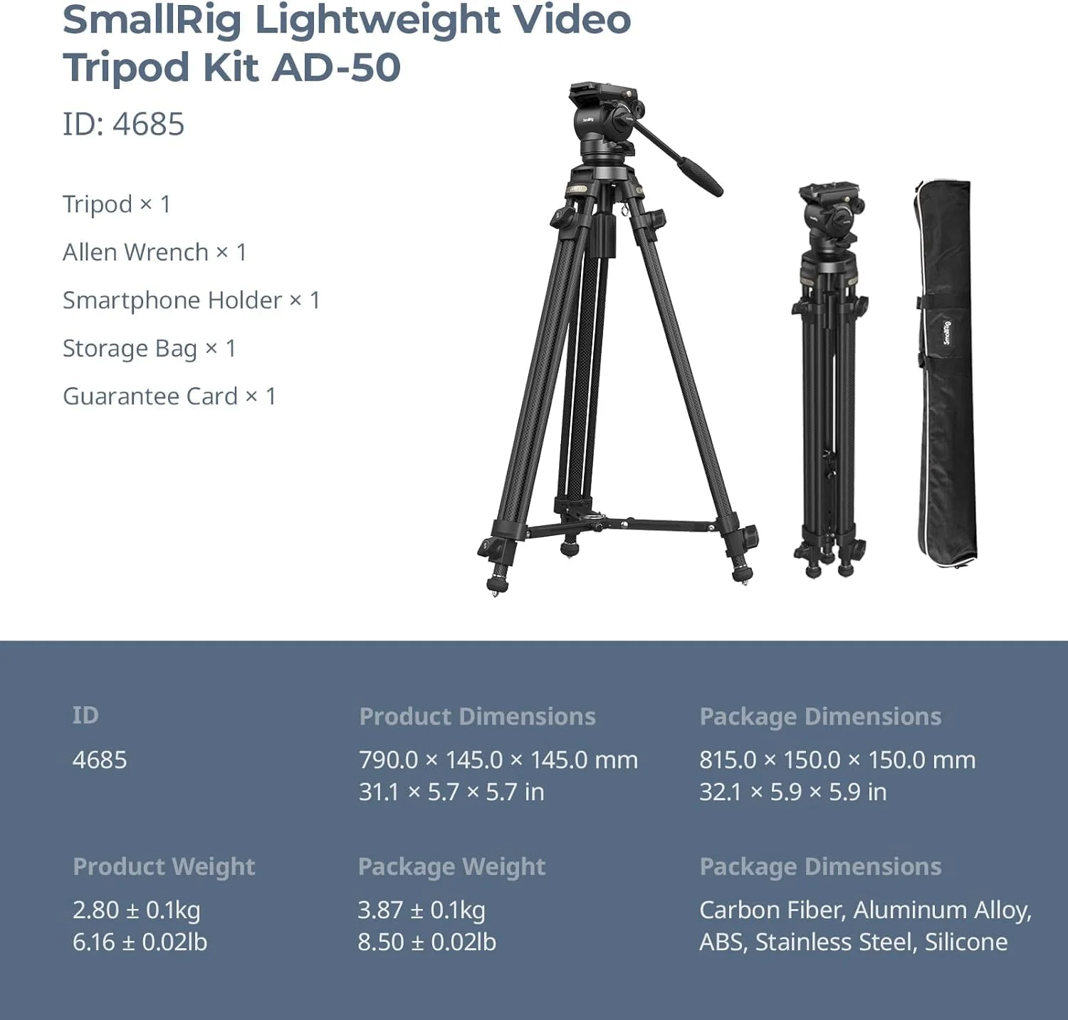 کیت سه پایه فیبر کربنی سبک وزن فیلمبرداری SmallRig AD-50 4685 کیت سه پایه فیبر کربنی سبک وزن فیلمبرداری SmallRig AD-50 4685