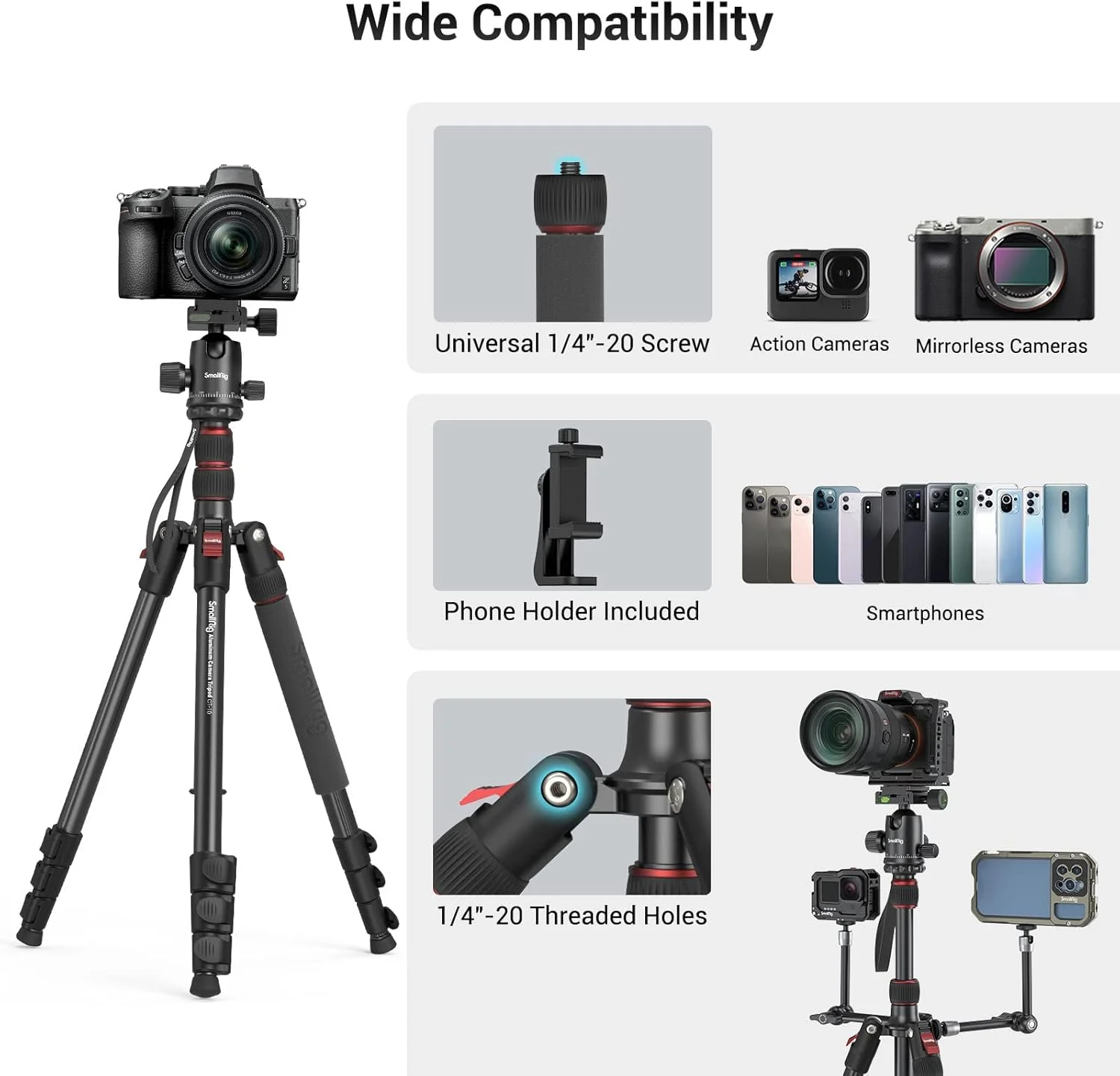 تک پایه دوربین SMALLRIG CT-10، سه پایه آلومینیومی سبک و قابل حمل 182 سانتی متری، صفحه رهاسازی سریع با مفصل توپی پانوراما 360 درجه، حداکثر بار 15 کیلوگرم، قابل تنظیم 59-180 سانتی متر - 3935 تک پایه دوربین SMALLRIG CT-10، سه پایه آلومینیومی سبک و قابل حمل 182 سانتی متری، صفحه رهاسازی سریع با مفصل توپی پانوراما 360 درجه، حداکثر بار 15 کیلوگرم، قابل تنظیم 59-180 سانتی متر - 3935
