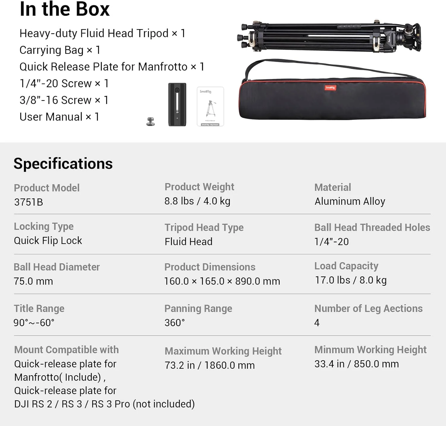 سه پایه فیلمبرداری 73 اینچی اسمال ریگ مدل 3751 سه پایه فیلمبرداری 73 اینچی اسمال ریگ مدل 3751