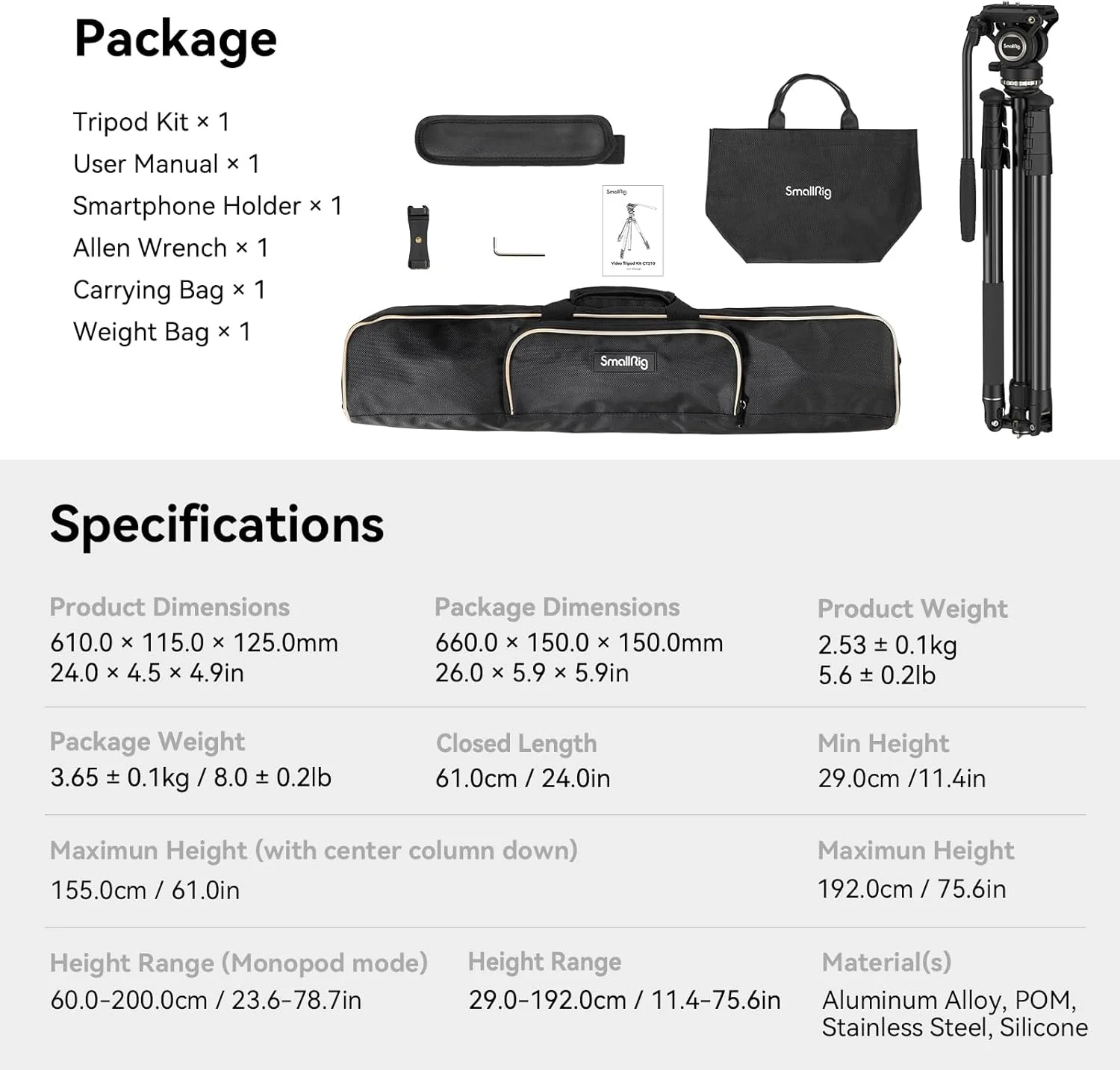 سه پایه فیلمبرداری SmallRig مدل CT210-4475 سه پایه فیلمبرداری SmallRig مدل CT210-4475