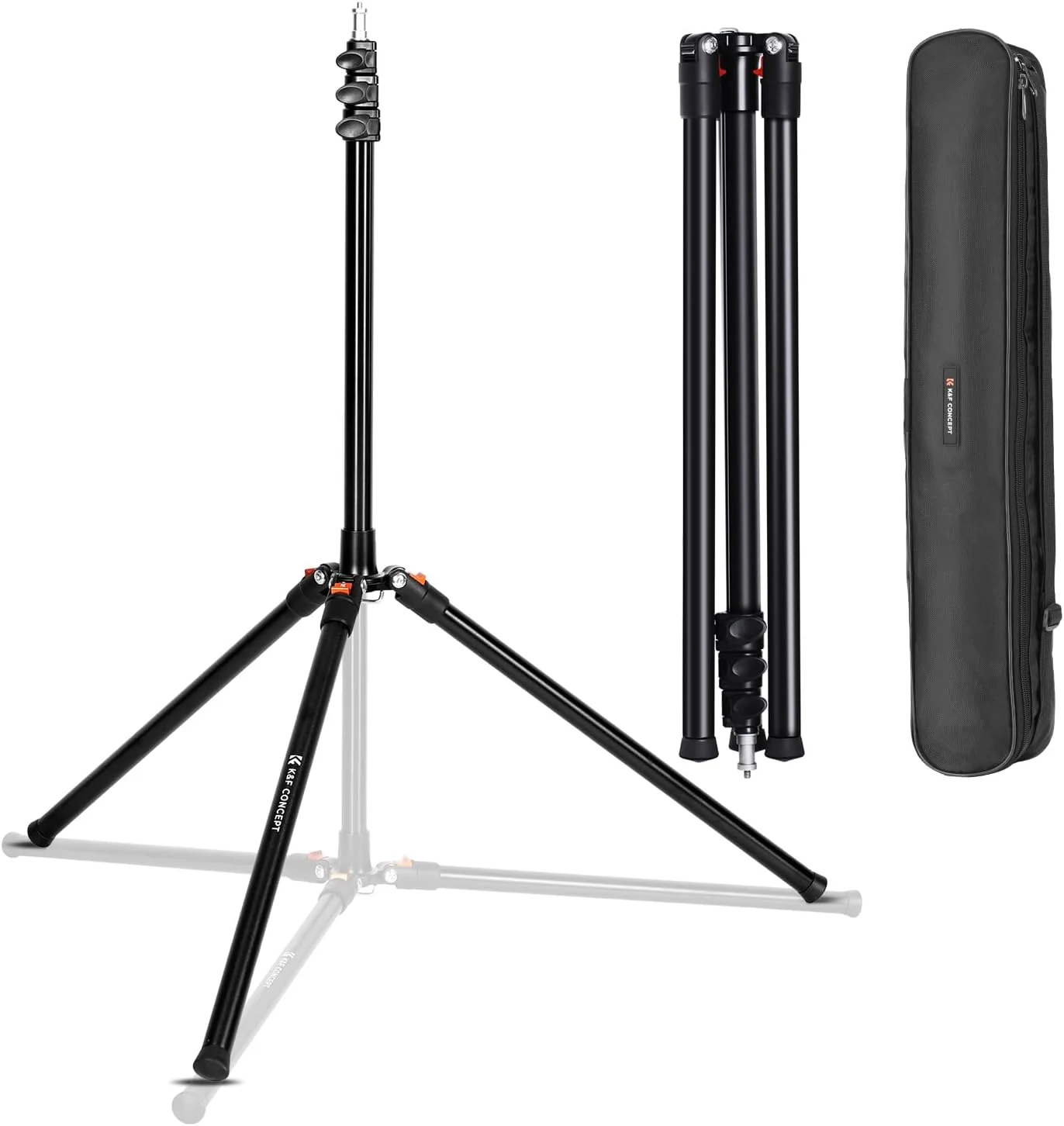 پایه نور سنگین آلومینیومی K&F Concept، 2.3 متری، سه پایه نورپردازی قابل تنظیم 90.55 اینچی برای رفلکتورها، سافت باکس ها، فلاش استودیویی، حداکثر تحمل وزن 4 کیلوگرم