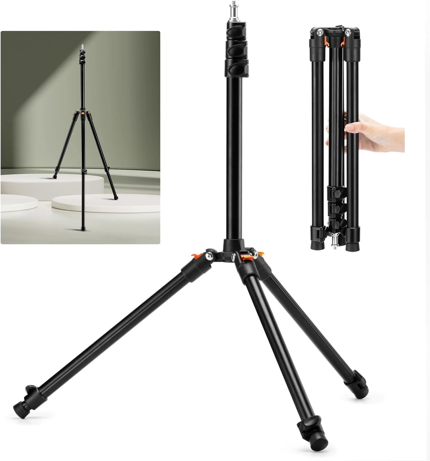 پایه نور تاشو معکوس آلیاژ آلومینیوم 2 متری K&F Concept، پایه نور قابل حمل با کیف نگهداری و پیچ 1/4 اینچی برای چراغ های عکس، چراغ های حلقه ای، سافت باکس ها و غیره