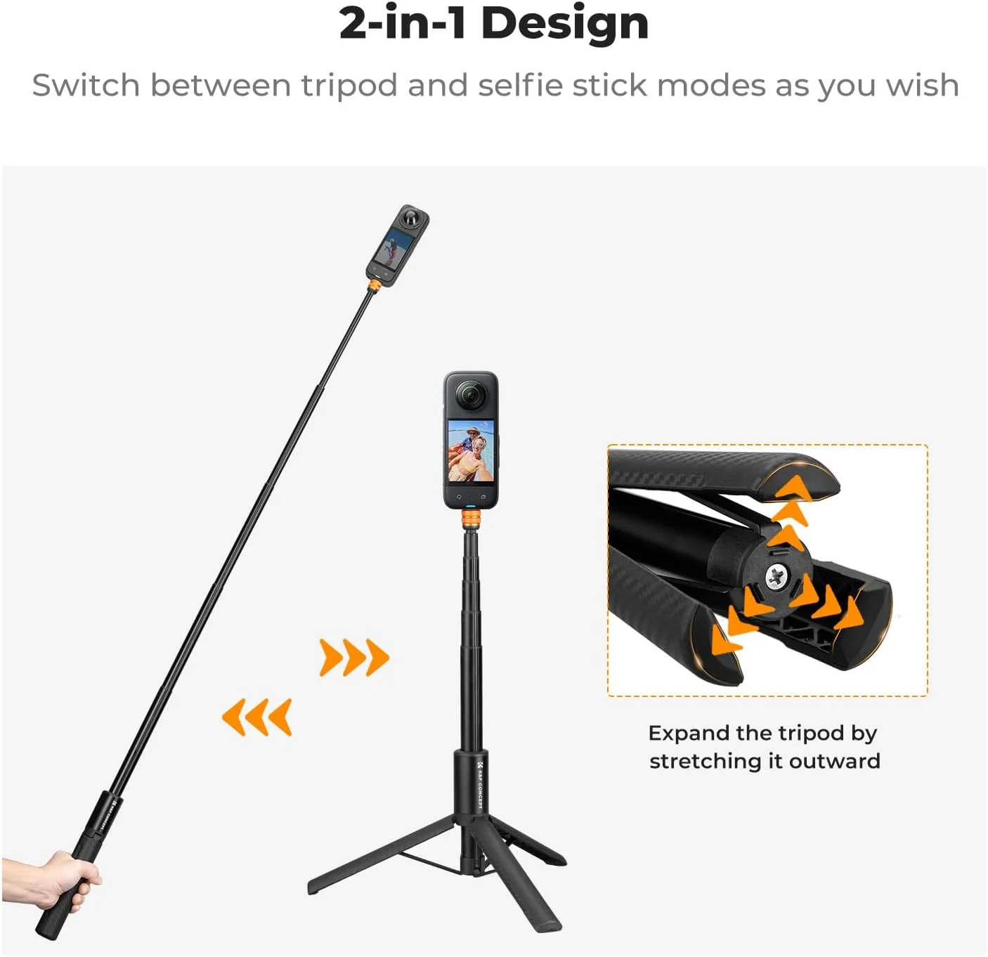 مونوپاد نامرئی سلفی K&F Concept، میله بلند کننده (120 سانتی متر) برای دوربین های ورزشی Insta360 GoPro DJI OSMO Pocket 3، مونوپاد توسعه یافته 1/4 اینچی با آداپتور GoPro مونوپاد نامرئی سلفی K&F Concept، میله بلند کننده (120 سانتی متر) برای دوربین های ورزشی Insta360 GoPro DJI OSMO Pocket 3، مونوپاد توسعه یافته 1/4 اینچی با آداپتور GoPro