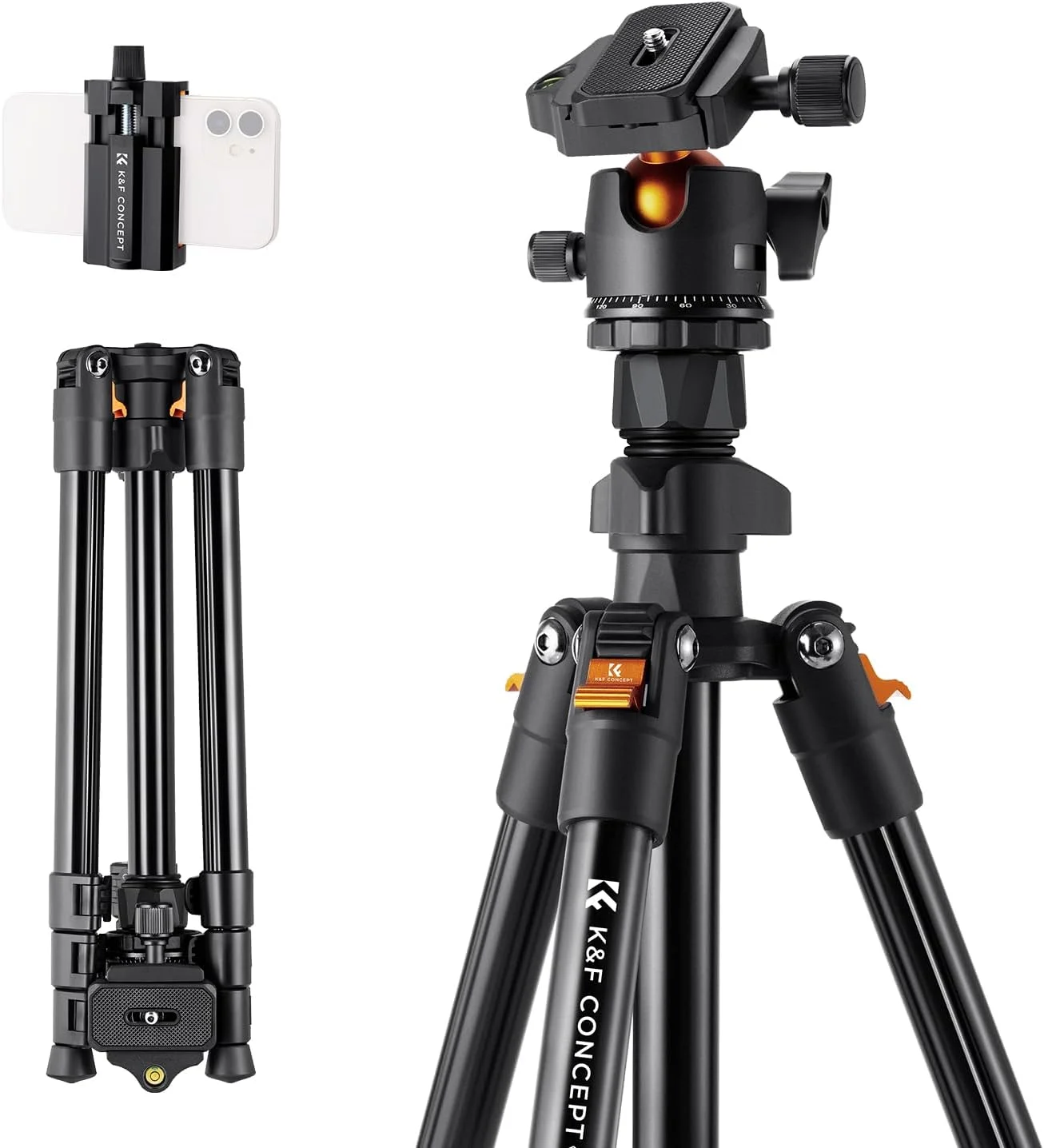 سه پایه مسافرتی K&F Concept، سه پایه دوربین 62.99 اینچی برای DSLR، سه پایه مسافرتی آلومینیومی قابل حمل با هد توپی پانوراما 360 درجه، رهاسازی سریع با کیف نگهداری، حداکثر بار 8 کیلوگرم