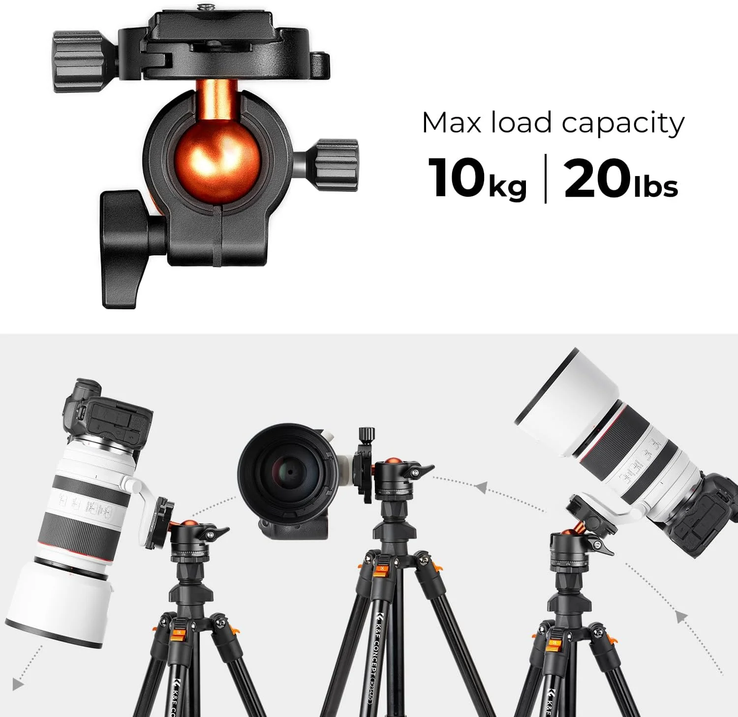 K&F Concept 64 inch/163cm Camera Tripod,Lightweight Travel Outdoor DSLR Tripods with 360 Degree CNC Ball Head Load Capacity 10kg/22lbs,Cellphone Clip for Smartphone Live Streaming Vlog K234A0+BH-28L K&F Concept 64 inch/163cm Camera Tripod,Lightweight Travel Outdoor DSLR Tripods with 360 Degree CNC Ball Head Load Capacity 10kg/22lbs,Cellphone Clip for Smartphone Live Streaming Vlog K234A0+BH-28L