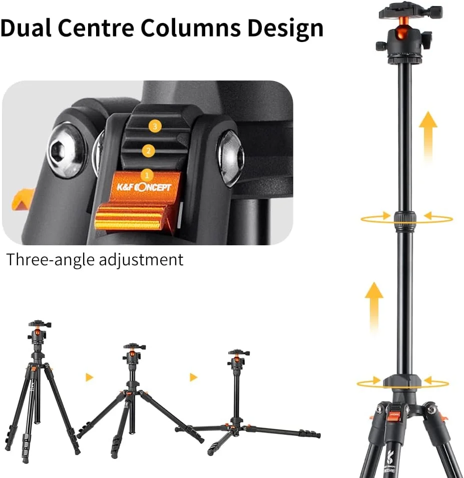 سه پایه مسافرتی K&F Concept، سه پایه دوربین 62.99 اینچی برای DSLR، سه پایه مسافرتی آلومینیومی قابل حمل با هد توپی پانوراما 360 درجه، رهاسازی سریع با کیف نگهداری، حداکثر بار 8 کیلوگرم سه پایه مسافرتی K&F Concept، سه پایه دوربین 62.99 اینچی برای DSLR، سه پایه مسافرتی آلومینیومی قابل حمل با هد توپی پانوراما 360 درجه، رهاسازی سریع با کیف نگهداری، حداکثر بار 8 کیلوگرم