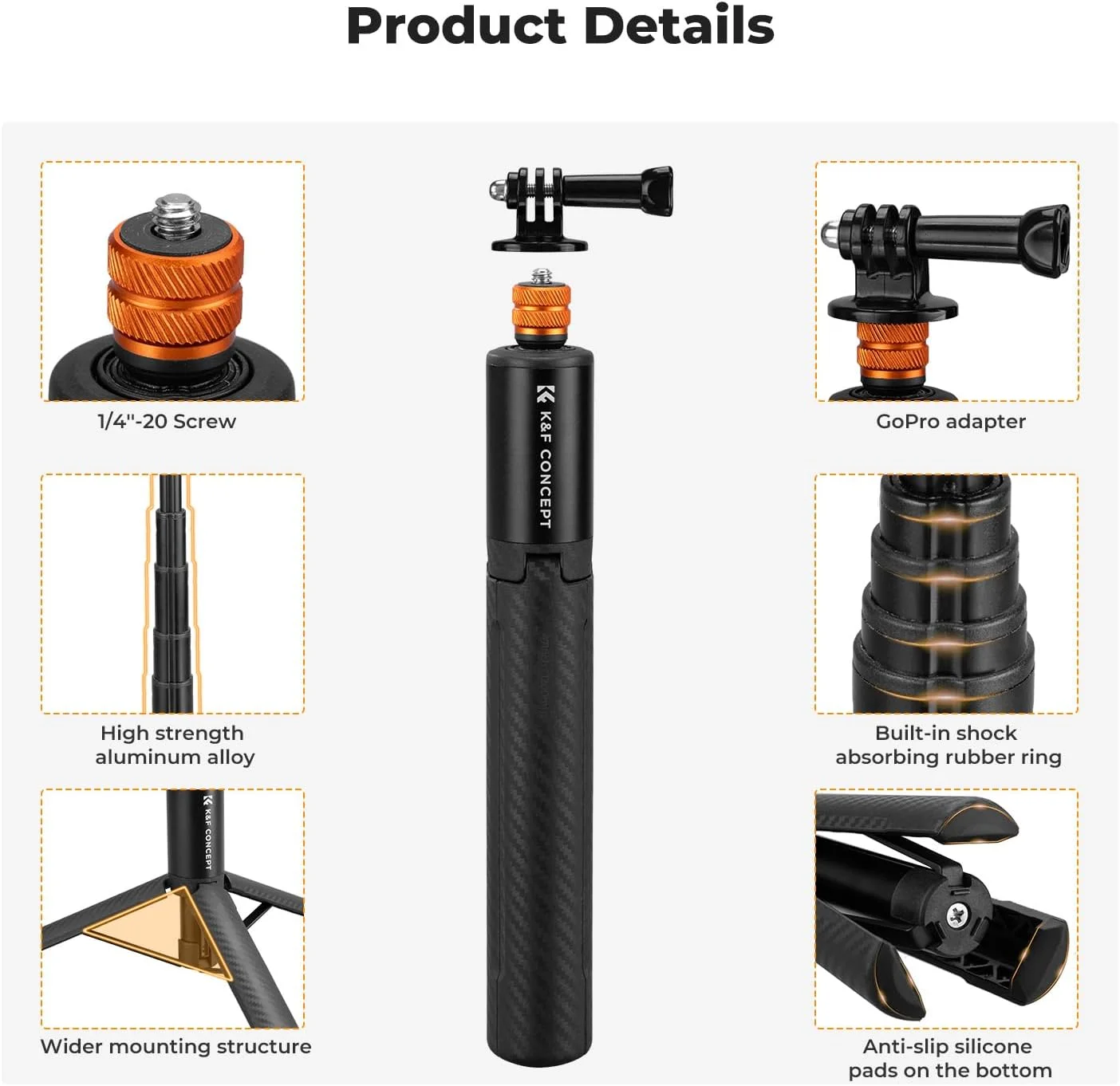 مونوپاد نامرئی سلفی K&F Concept، میله بلند کننده (120 سانتی متر) برای دوربین های ورزشی Insta360 GoPro DJI OSMO Pocket 3، مونوپاد توسعه یافته 1/4 اینچی با آداپتور GoPro مونوپاد نامرئی سلفی K&F Concept، میله بلند کننده (120 سانتی متر) برای دوربین های ورزشی Insta360 GoPro DJI OSMO Pocket 3، مونوپاد توسعه یافته 1/4 اینچی با آداپتور GoPro