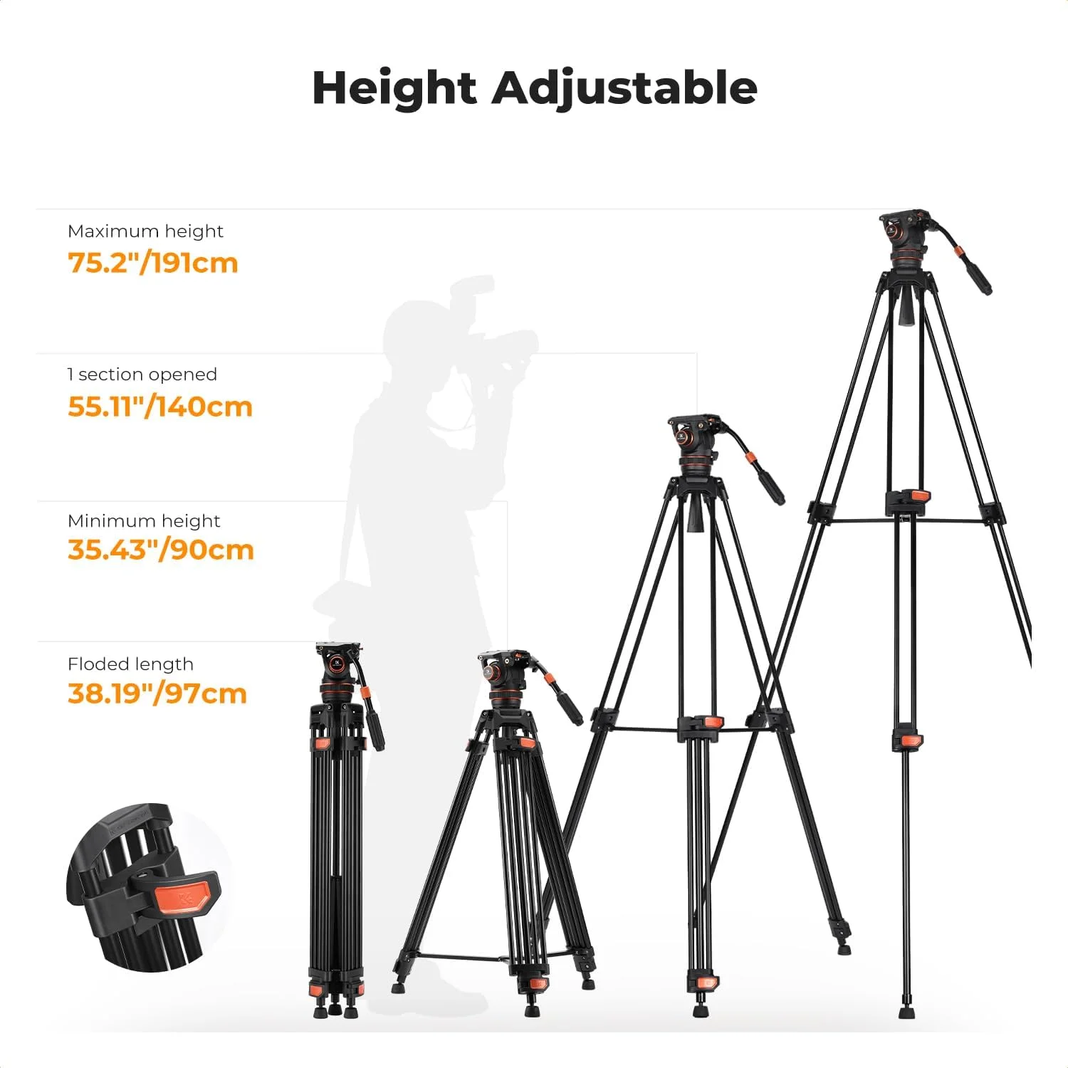 سه پایه فیلمبرداری حرفه ای K&F CONCEPT مدل VA3+BV60، آلیاژ آلومینیوم سنگین با هد سیال 360 درجه، سازگار با Canon Nikon Sony و سایر دوربین ها، تحمل وزن تا 10 کیلوگرم سه پایه فیلمبرداری حرفه ای K&F CONCEPT مدل VA3+BV60، آلیاژ آلومینیوم سنگین با هد سیال 360 درجه، سازگار با Canon Nikon Sony و سایر دوربین ها، تحمل وزن تا 10 کیلوگرم