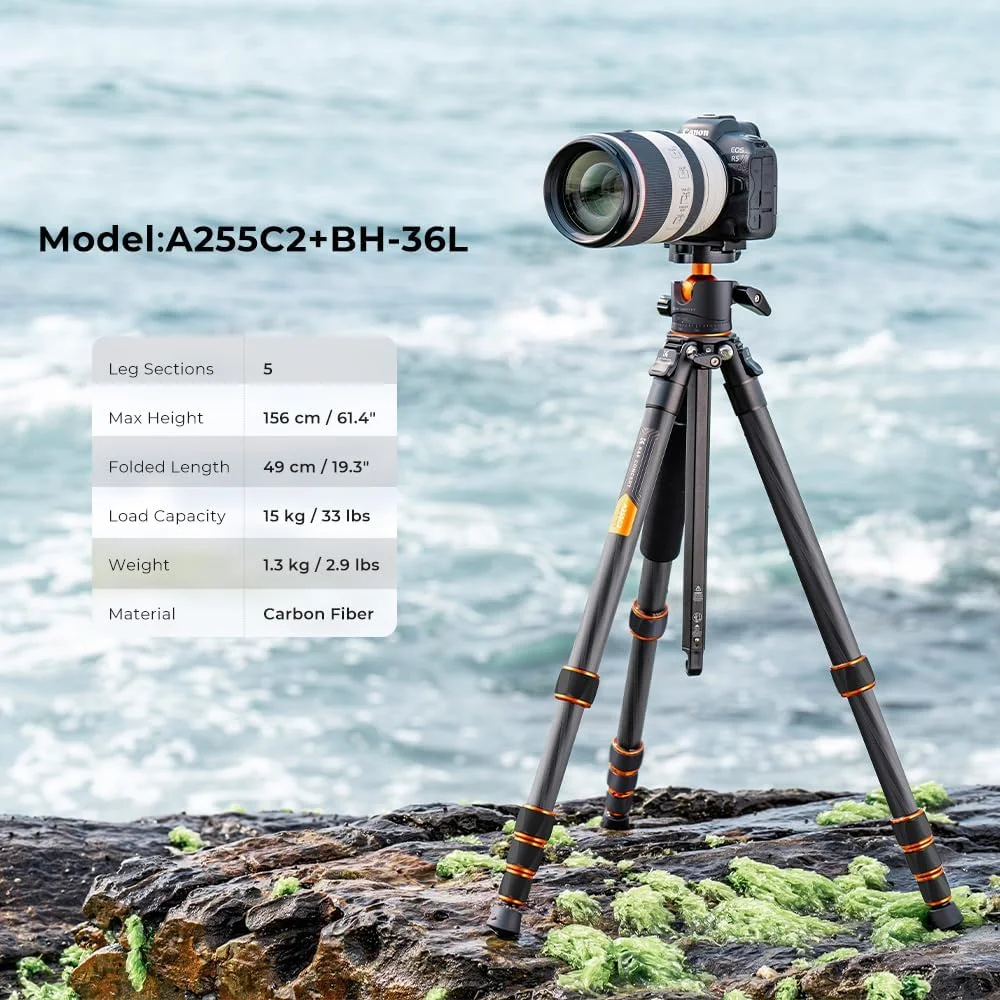 سه پایه دوربین فیبر کربنی 62 اینچی K&F Concept، سه پایه های قابل حمل و جمع و جور با تک پایه جداشدنی، هد توپی فلزی 360 درجه با ظرفیت بار 15 کیلوگرم / 33 پوند با صفحه رهاسازی سریع برای مسافرت و کار A255C2+BH-35L سه پایه دوربین فیبر کربنی 62 اینچی K&F Concept، سه پایه های قابل حمل و جمع و جور با تک پایه جداشدنی، هد توپی فلزی 360 درجه با ظرفیت بار 15 کیلوگرم / 33 پوند با صفحه رهاسازی سریع برای مسافرت و کار A255C2+BH-35L