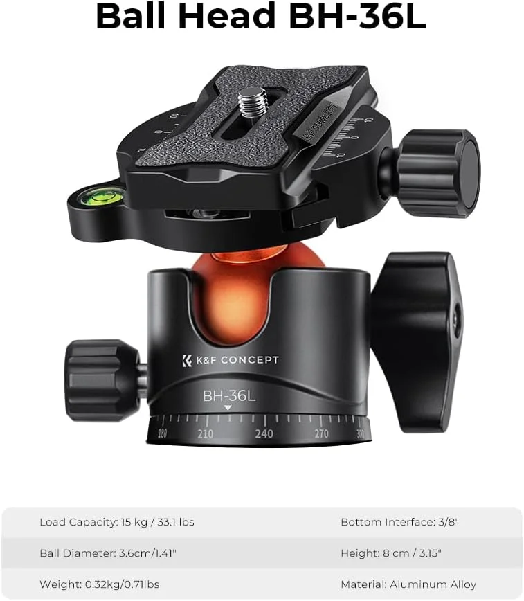 سه پایه دوربین فیبر کربنی 62 اینچی K&F Concept، سه پایه های قابل حمل و جمع و جور با تک پایه جداشدنی، هد توپی فلزی 360 درجه با ظرفیت بار 15 کیلوگرم / 33 پوند با صفحه رهاسازی سریع برای مسافرت و کار A255C2+BH-35L سه پایه دوربین فیبر کربنی 62 اینچی K&F Concept، سه پایه های قابل حمل و جمع و جور با تک پایه جداشدنی، هد توپی فلزی 360 درجه با ظرفیت بار 15 کیلوگرم / 33 پوند با صفحه رهاسازی سریع برای مسافرت و کار A255C2+BH-35L