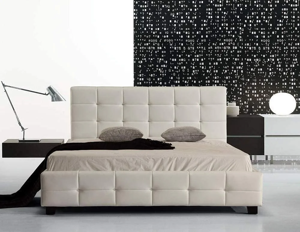 تخت خواب دو نفره چرمی طرح ایتالیایی SG مدل Mondo (سایز 160x200 سانتی متر، سفید) (مشکی)
