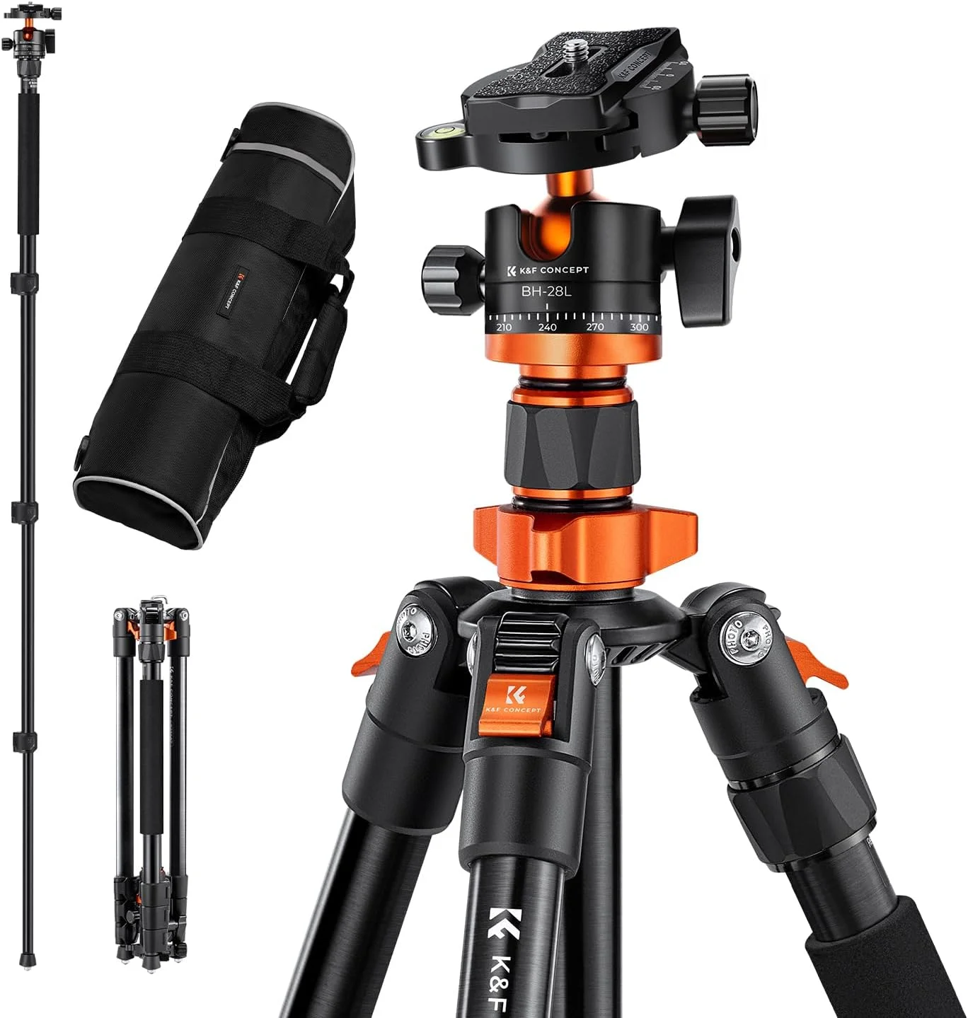 سه پایه دوربین DSLR کی اند اف کانسپت 62 اینچی، سه پایه تک پایه آلومینیومی سبک و جمع و جور با هد توپی پانوراما 360 درجه و صفحه رهاسازی سریع برای سفر و کار مدل K254A1+BH-28L (SA254M1)