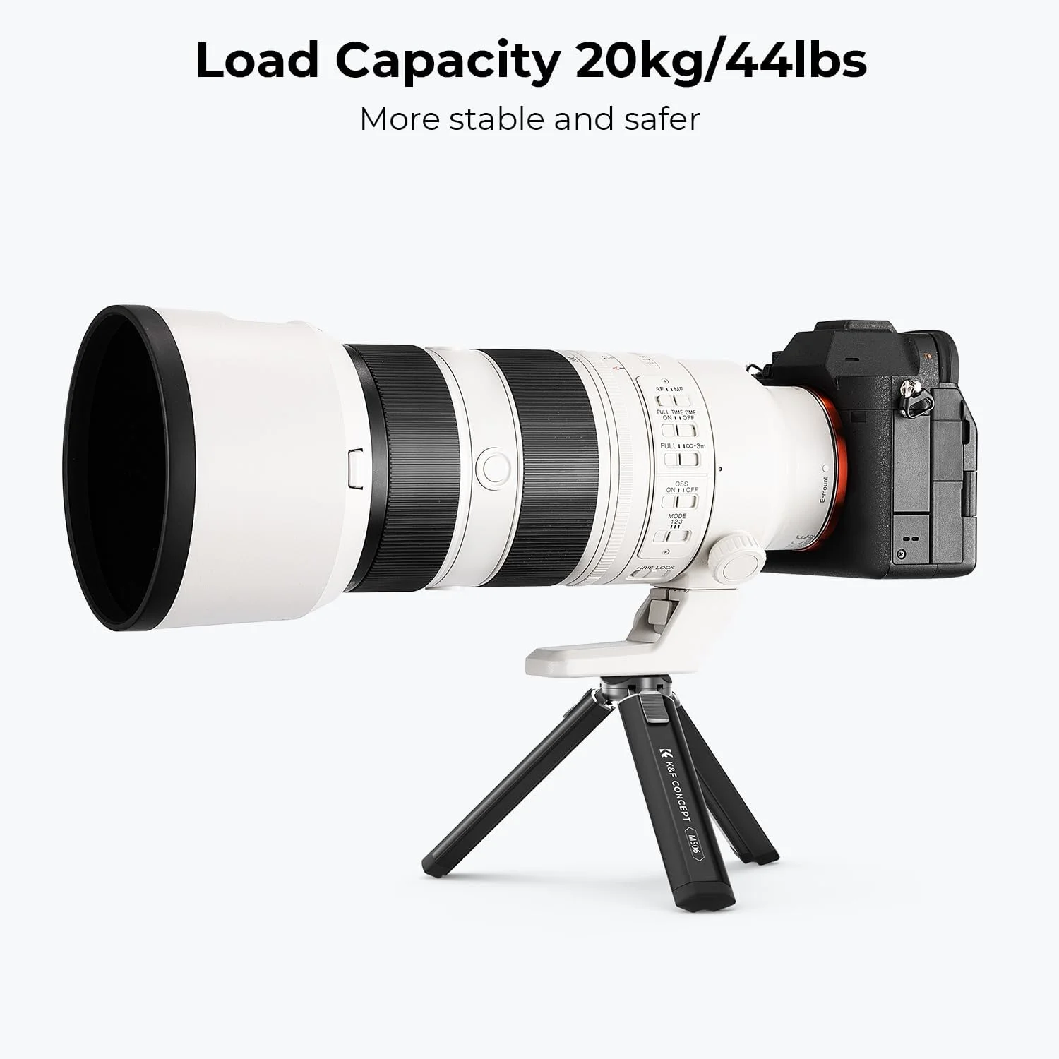 سه پایه کوچک فلزی دوربین گوشی K&F Concept، پایه رومیزی با پیچ 1/4 اینچی، تنظیم ارتفاع 2 مرحله ای - تحمل وزن تا 20 کیلوگرم، MS06