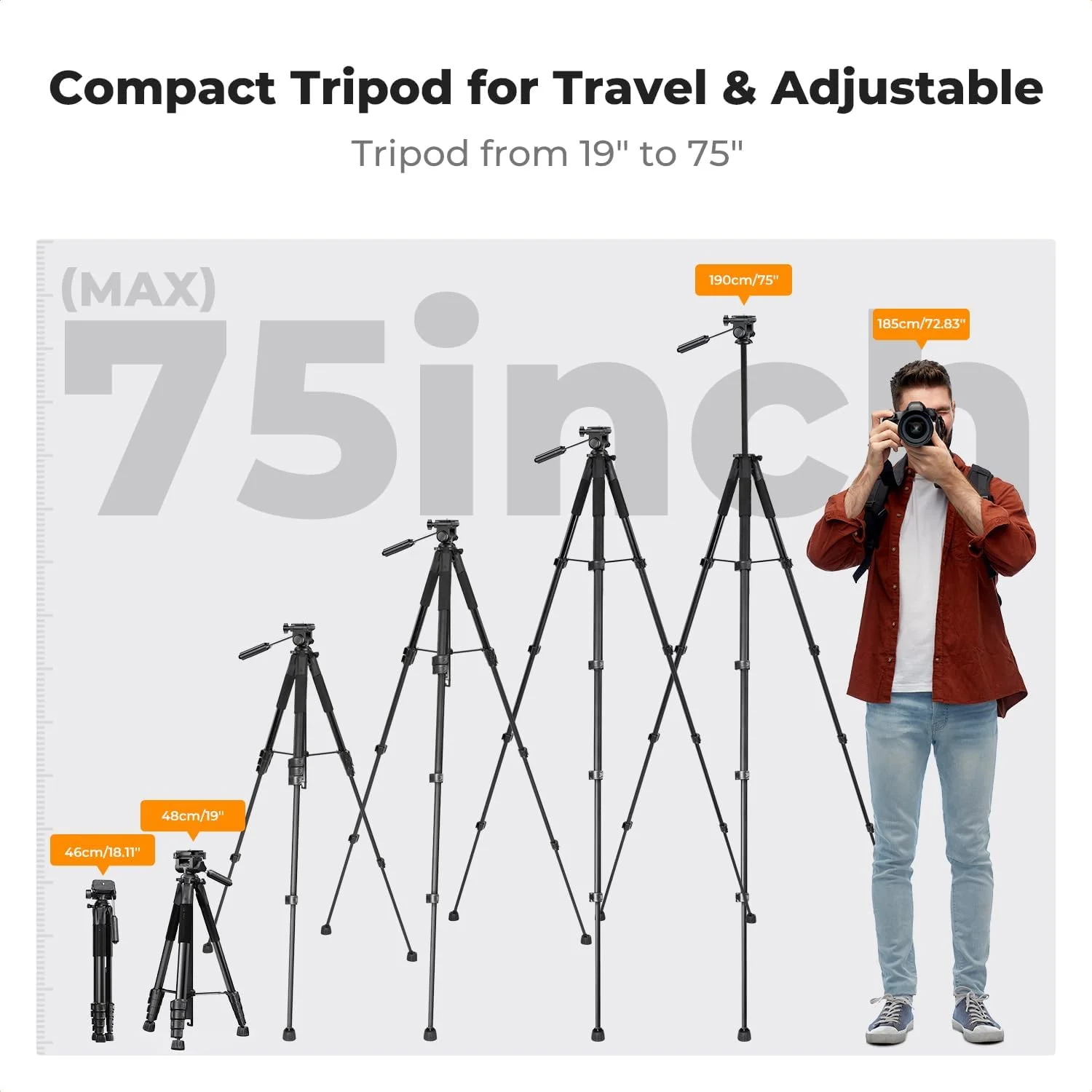 سه پایه دوربین K&F Concept، 75 اینچی، سه پایه های سبک وزن قابل حمل برای سفر در فضای باز DSLR برای پایه سه پایه ضبط ویدئو تلفن دوربین، گیره تلفن همراه برای پخش زنده گوشی های هوشمند سه پایه دوربین K&F Concept، 75 اینچی، سه پایه های سبک وزن قابل حمل برای سفر در فضای باز DSLR برای پایه سه پایه ضبط ویدئو تلفن دوربین، گیره تلفن همراه برای پخش زنده گوشی های هوشمند