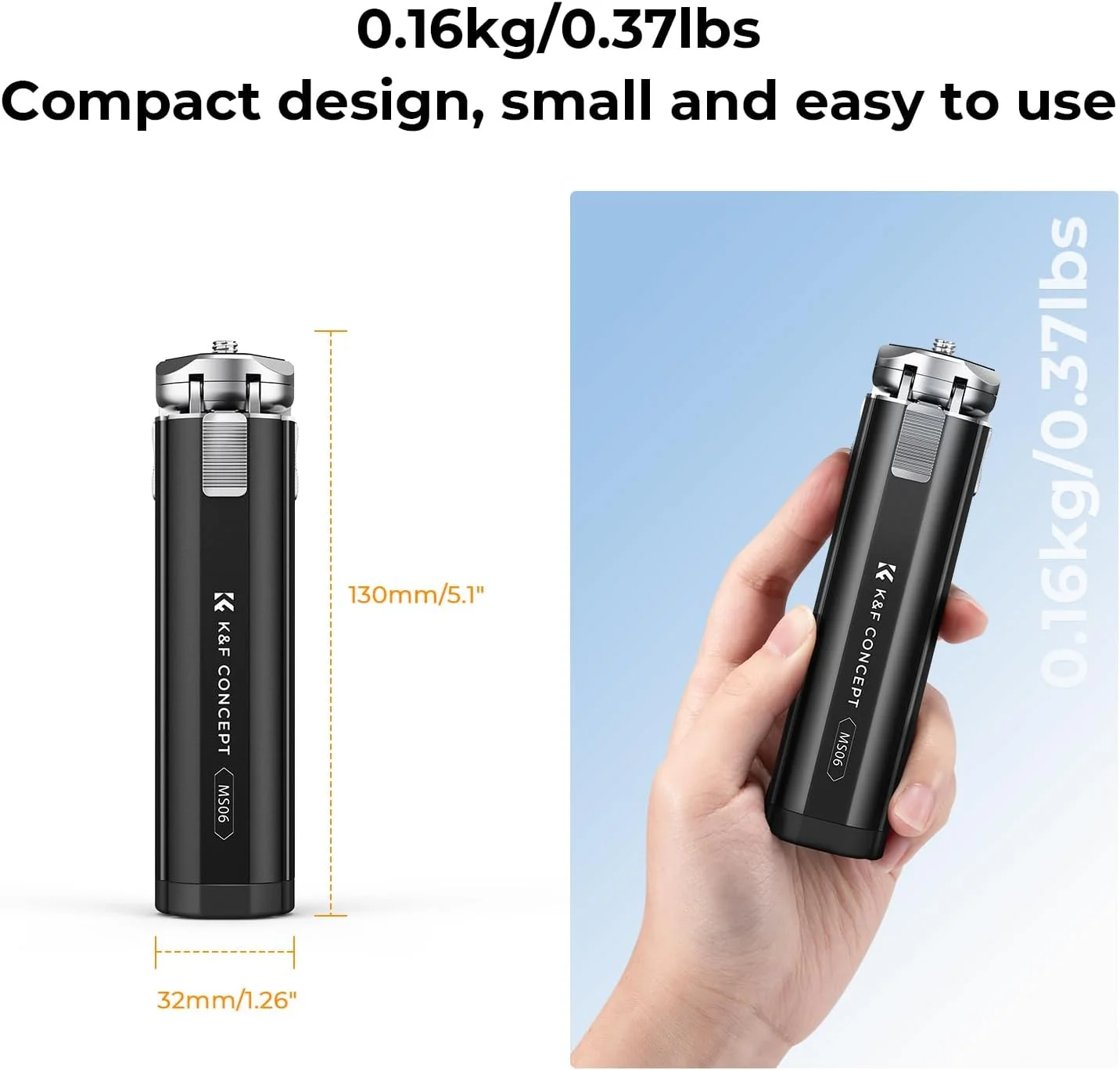 سه پایه کوچک فلزی دوربین گوشی K&F Concept، پایه رومیزی با پیچ 1/4 اینچی، تنظیم ارتفاع 2 مرحله ای - تحمل وزن تا 20 کیلوگرم، MS06