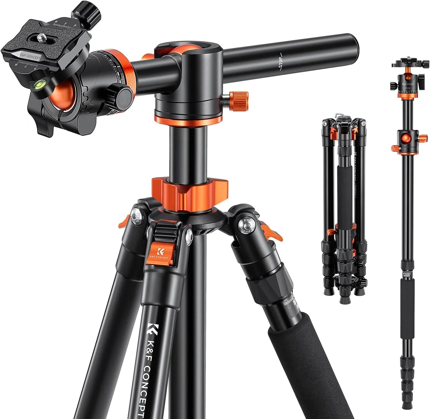 سه پایه دوربین DSLR حرفه ای آلومینیومی افقی K&F Concept TM2515T، 5 قسمتی، تک پایه قابل حمل با هد توپی 360 درجه و صفحه رهاسازی سریع برای دوربین های DSLR کانن، نیکون و سونی