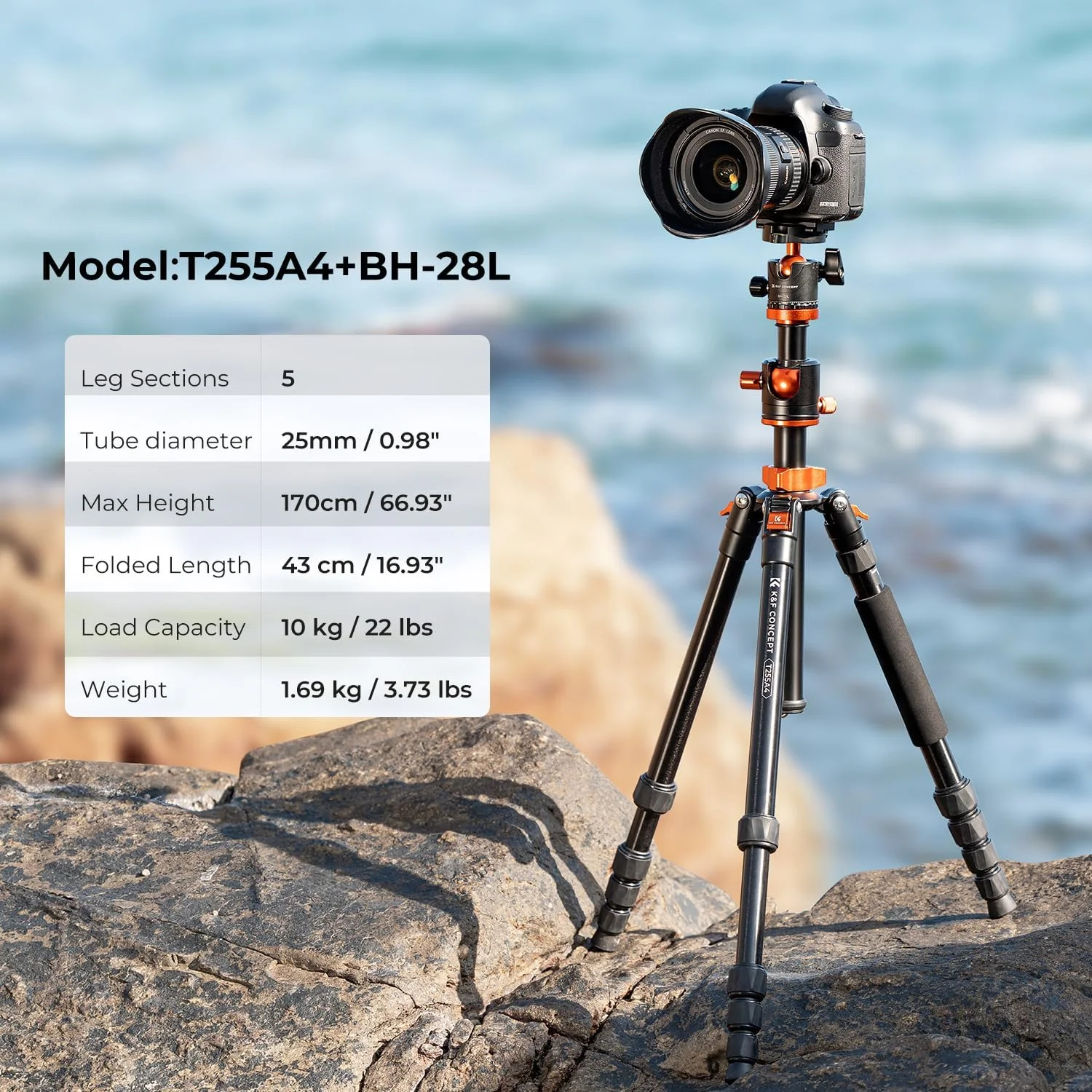 سه پایه دوربین DSLR حرفه ای آلومینیومی افقی K&F Concept TM2515T، 5 قسمتی، تک پایه قابل حمل با هد توپی 360 درجه و صفحه رهاسازی سریع برای دوربین های DSLR کانن، نیکون و سونی سه پایه دوربین DSLR حرفه ای آلومینیومی افقی K&F Concept TM2515T، 5 قسمتی، تک پایه قابل حمل با هد توپی 360 درجه و صفحه رهاسازی سریع برای دوربین های DSLR کانن، نیکون و سونی