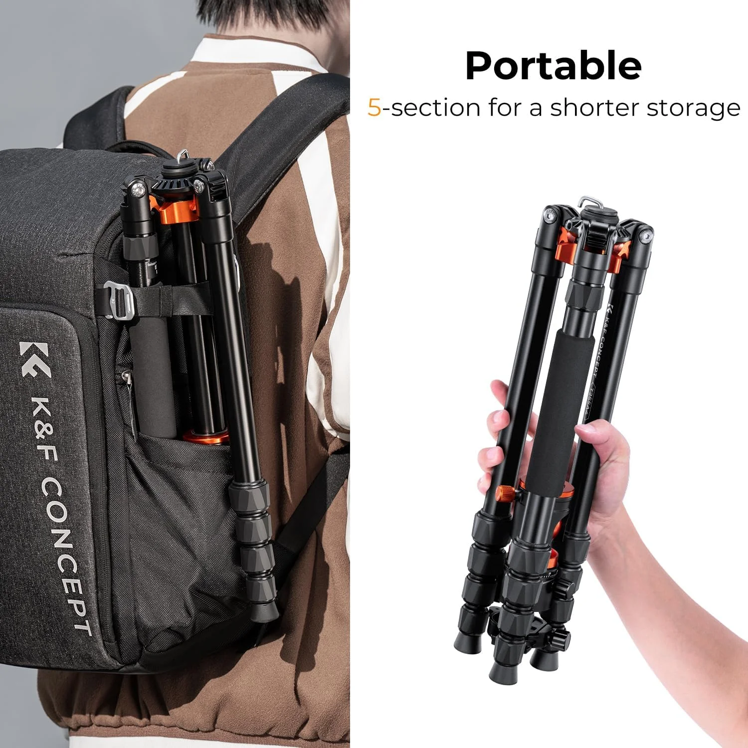 سه پایه دوربین DSLR حرفه ای آلومینیومی افقی K&F Concept TM2515T، 5 قسمتی، تک پایه قابل حمل با هد توپی 360 درجه و صفحه رهاسازی سریع برای دوربین های DSLR کانن، نیکون و سونی سه پایه دوربین DSLR حرفه ای آلومینیومی افقی K&F Concept TM2515T، 5 قسمتی، تک پایه قابل حمل با هد توپی 360 درجه و صفحه رهاسازی سریع برای دوربین های DSLR کانن، نیکون و سونی