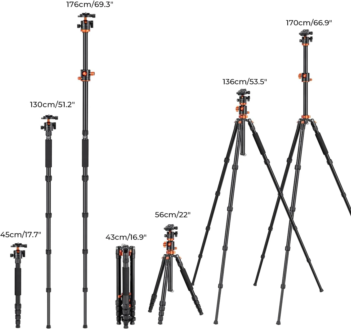 سه پایه دوربین DSLR حرفه ای آلومینیومی افقی K&F Concept TM2515T، 5 قسمتی، تک پایه قابل حمل با هد توپی 360 درجه و صفحه رهاسازی سریع برای دوربین های DSLR کانن، نیکون و سونی سه پایه دوربین DSLR حرفه ای آلومینیومی افقی K&F Concept TM2515T، 5 قسمتی، تک پایه قابل حمل با هد توپی 360 درجه و صفحه رهاسازی سریع برای دوربین های DSLR کانن، نیکون و سونی