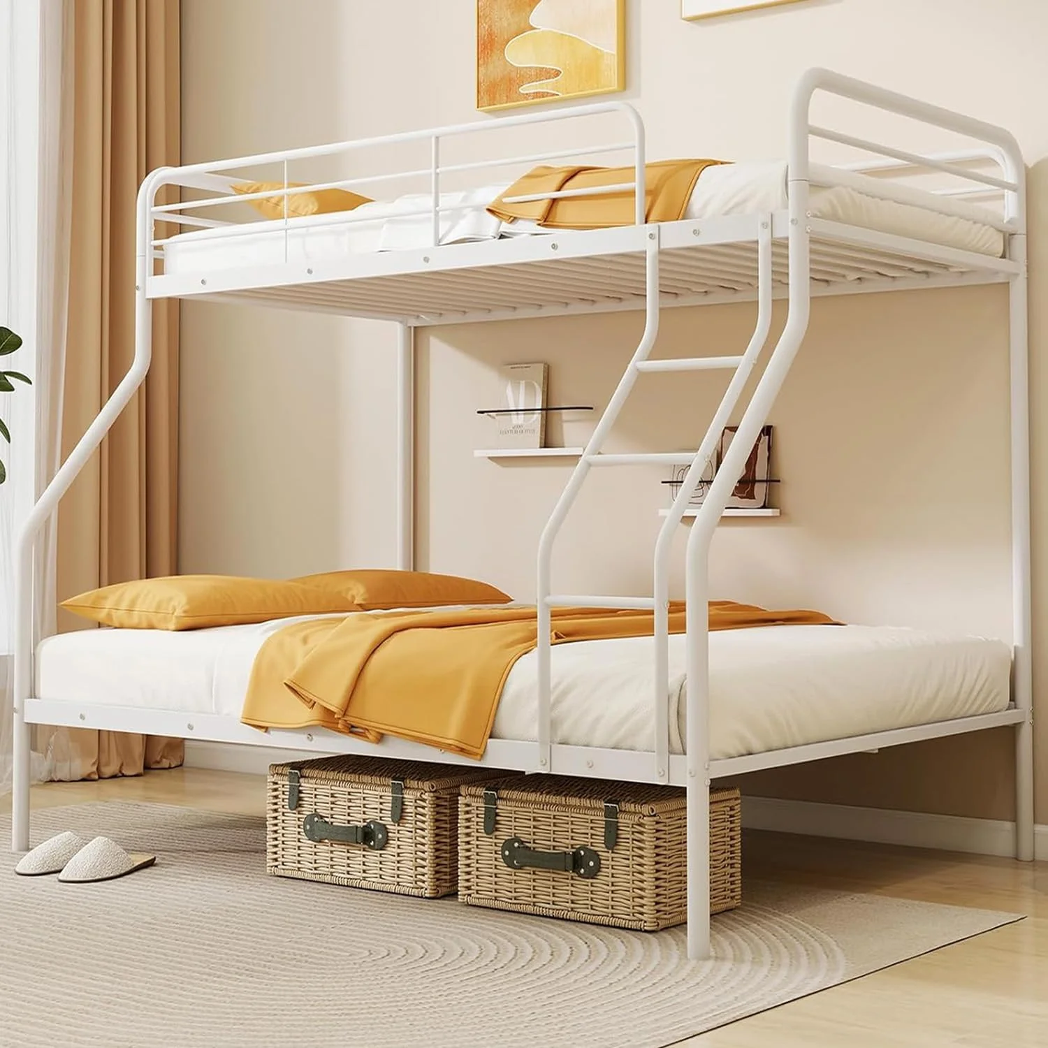 تخت خواب دو طبقه فلزی جاینتکس، سایز یک نفره روی دو نفره، تخت خواب دو طبقه سنگین برای نوجوانان و بزرگسالان با نردبان و نرده محافظ، تخت خواب دو طبقه فلزی صرفه جویی در فضا برای خوابگاه، اتاق خواب، آپارتمان، بدون نیاز به فنر جعبه ای (سفید) تخت خواب دو طبقه فلزی جاینتکس، سایز یک نفره روی دو نفره، تخت خواب دو طبقه سنگین برای نوجوانان و بزرگسالان با نردبان و نرده محافظ، تخت خواب دو طبقه فلزی صرفه جویی در فضا برای خوابگاه، اتاق خواب، آپارتمان، بدون نیاز به فنر جعبه ای (سفید)