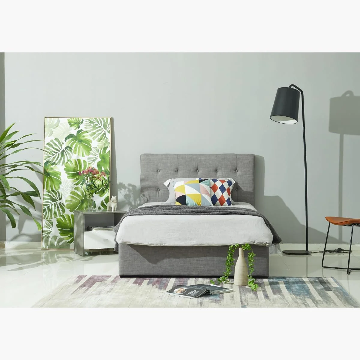 تخت خواب دو نفره روکش دار هیدرولیک اوکلند هوم باکس 213 X 110 X 122 سانتی متر - خاکستری