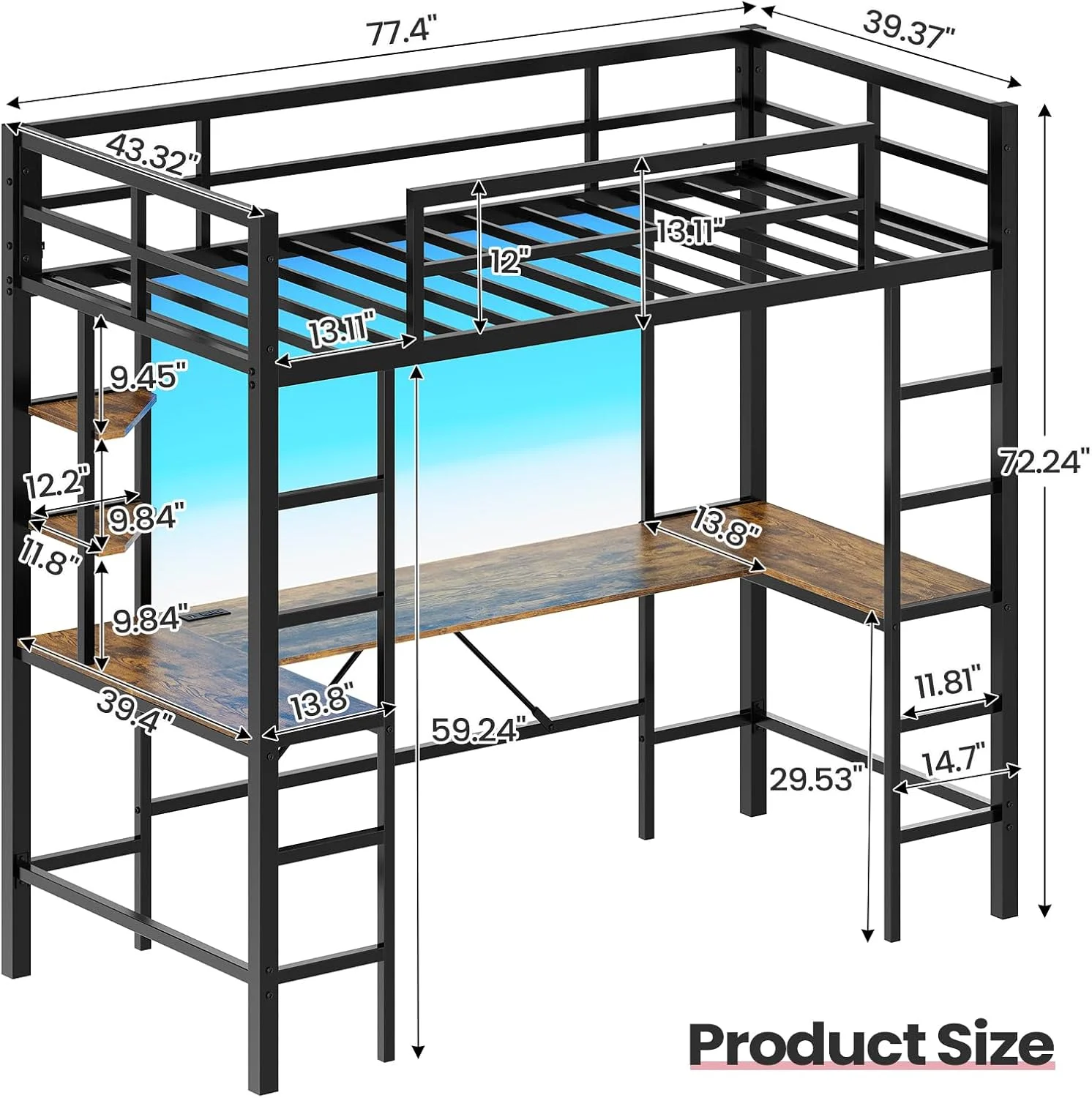 تخت خواب чердак Hasuit با میز U شکل، ایستگاه شارژ و چراغ های LED، تخت чердак دوقلو فلزی LED با قفسه های ذخیره سازی باز، نرده محافظ ایمنی و نردبان دوتایی، بدون نیاز به فنر جعبه ای، تخت чердак سایز دوقلو مشکی تخت خواب чердак Hasuit با میز U شکل، ایستگاه شارژ و چراغ های LED، تخت чердак دوقلو فلزی LED با قفسه های ذخیره سازی باز، نرده محافظ ایمنی و نردبان دوتایی، بدون نیاز به فنر جعبه ای، تخت чердак سایز دوقلو مشکی