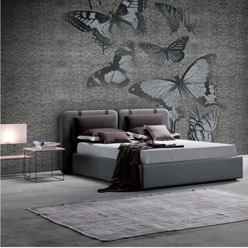 تخت خواب سونیک - تخت خواب با تاج دوتایی، تخت خواب با 2 کوسن متصل به تاج با کمربند، تخت خواب سایز کینگ با روکش جین 180x200، دکور اتاق خواب HOC (120x200)