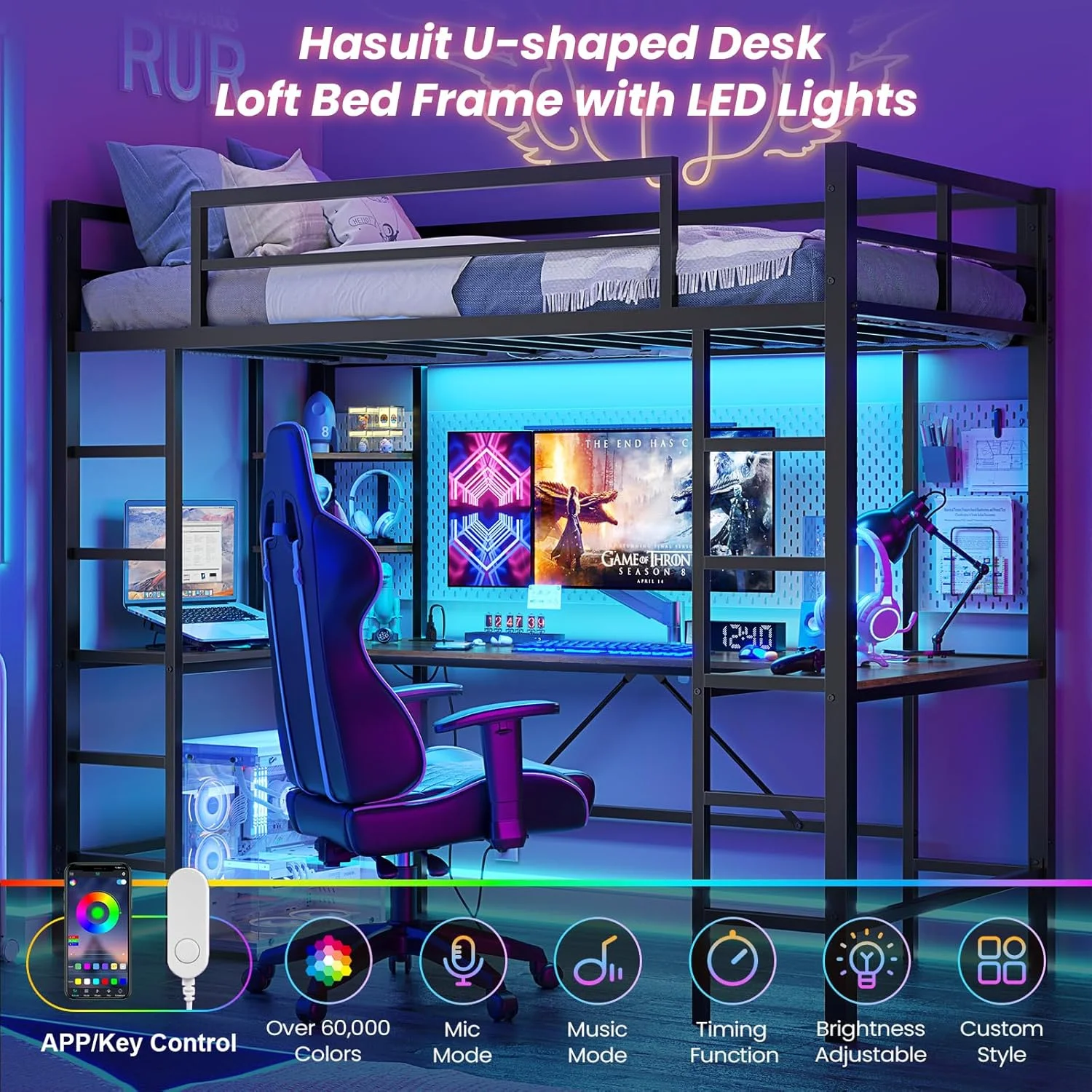 تخت خواب чердак Hasuit با میز U شکل، ایستگاه شارژ و چراغ های LED، تخت чердак دوقلو فلزی LED با قفسه های ذخیره سازی باز، نرده محافظ ایمنی و نردبان دوتایی، بدون نیاز به فنر جعبه ای، تخت чердак سایز دوقلو مشکی تخت خواب чердак Hasuit با میز U شکل، ایستگاه شارژ و چراغ های LED، تخت чердак دوقلو فلزی LED با قفسه های ذخیره سازی باز، نرده محافظ ایمنی و نردبان دوتایی، بدون نیاز به فنر جعبه ای، تخت чердак سایز دوقلو مشکی