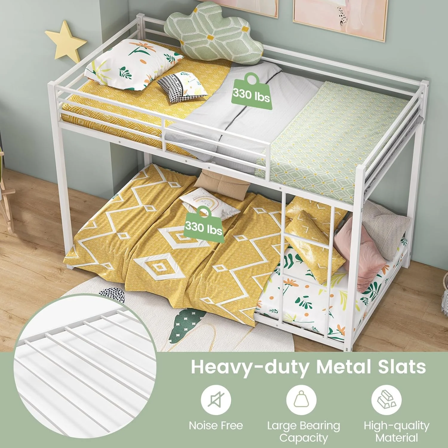 تخت دو طبقه فلزی جاینتکس، تخت دو نفره روی هم، قاب تخت دو طبقه کم ارتفاع با نردبان و نرده محافظ سرتاسری، قاب تخت دو نفره صرفه جویی در فضا برای نوجوانان کودکان، بدون نیاز به فنر جعبه ای (سفید) تخت دو طبقه فلزی جاینتکس، تخت دو نفره روی هم، قاب تخت دو طبقه کم ارتفاع با نردبان و نرده محافظ سرتاسری، قاب تخت دو نفره صرفه جویی در فضا برای نوجوانان کودکان، بدون نیاز به فنر جعبه ای (سفید)