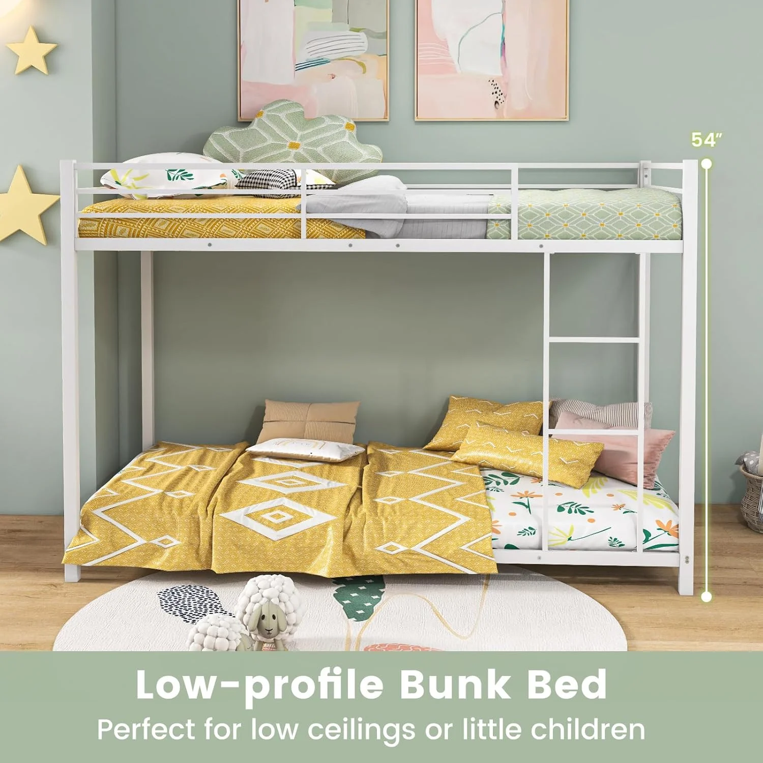 تخت دو طبقه فلزی جاینتکس، تخت دو نفره روی هم، قاب تخت دو طبقه کم ارتفاع با نردبان و نرده محافظ سرتاسری، قاب تخت دو نفره صرفه جویی در فضا برای نوجوانان کودکان، بدون نیاز به فنر جعبه ای (سفید) تخت دو طبقه فلزی جاینتکس، تخت دو نفره روی هم، قاب تخت دو طبقه کم ارتفاع با نردبان و نرده محافظ سرتاسری، قاب تخت دو نفره صرفه جویی در فضا برای نوجوانان کودکان، بدون نیاز به فنر جعبه ای (سفید)