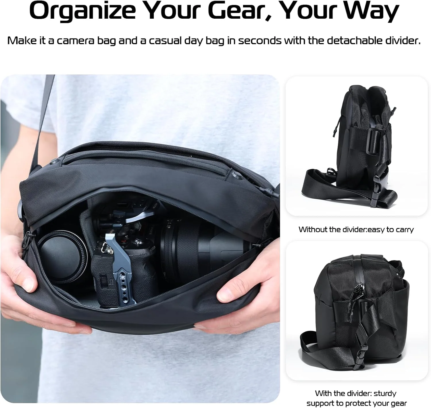 کیف کمری دوربین ULANZI، کیف ضد آب دوربین با نگهدارنده سه پایه، کیف های کراس بادی دوربین DSLR/SLR/Mirrorless برای عکاسان - مشکی با ظرفیت 10 لیتر کیف کمری دوربین ULANZI، کیف ضد آب دوربین با نگهدارنده سه پایه، کیف های کراس بادی دوربین DSLR/SLR/Mirrorless برای عکاسان - مشکی با ظرفیت 10 لیتر