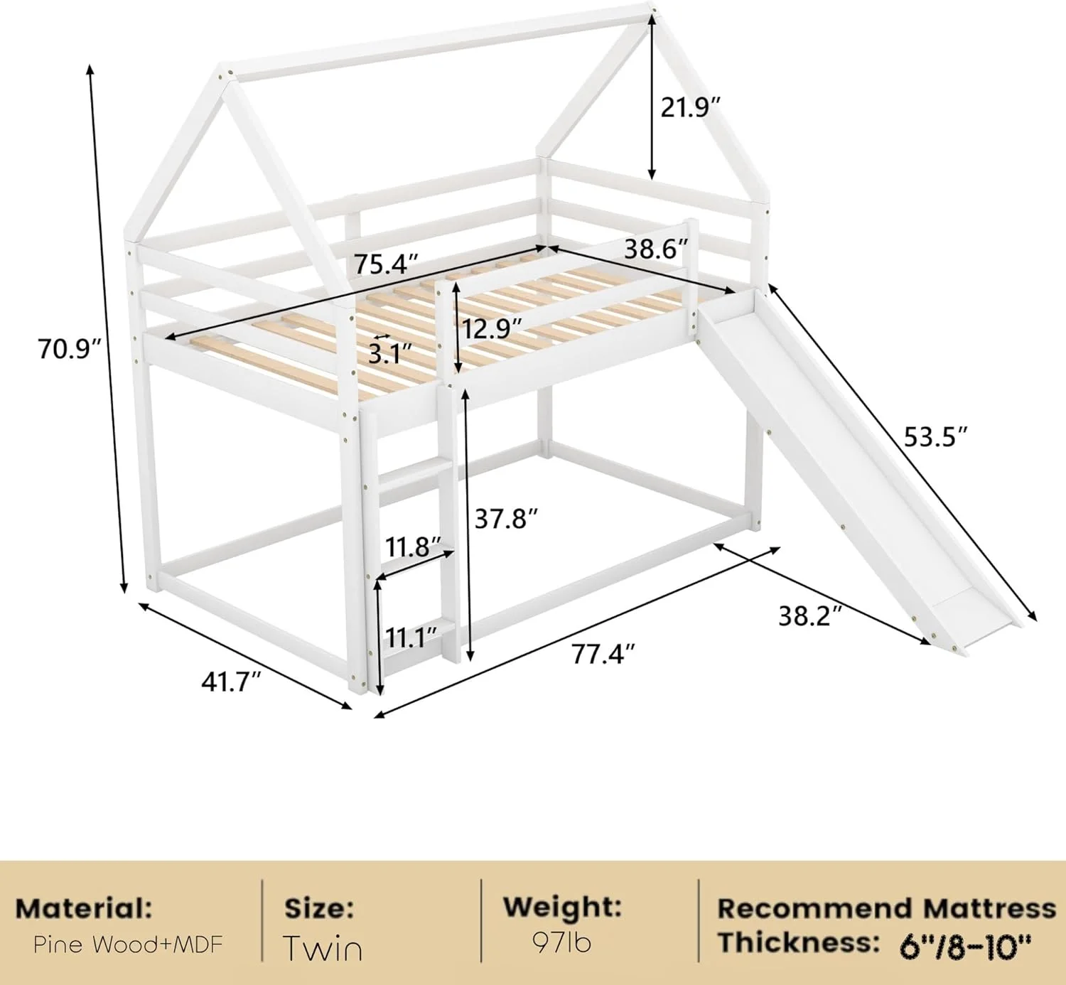 تخت خواب دو طبقه کودک هارپر اند برایت دیزاینز، تخت خواب چوبی خانه ای، تخت خواب دو طبقه برای کودکان، تخت خواب کودکانه با سرسره و سقف برای دختران و پسران، سفید تخت خواب دو طبقه کودک هارپر اند برایت دیزاینز، تخت خواب چوبی خانه ای، تخت خواب دو طبقه برای کودکان، تخت خواب کودکانه با سرسره و سقف برای دختران و پسران، سفید