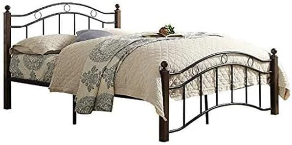تخت خواب چوبی و فلزی کارناک با پایه های چوبی به همراه تشک طبی قهوه ای - سایز دو نفره 190X120 سانتی متر