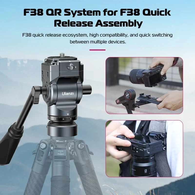 ULANZI F38 Video Fluid Head for Camera Tripod - Mini Pan Tilt Head With Quick Release Plate - Lightweight Filming Equipment for Compact Camera Load up to 6.6lb/3kg ULANZI F38 Video Fluid Head for Camera Tripod - Mini Pan Tilt Head With Quick Release Plate - Lightweight Filming Equipment for Compact Camera Load up to 6.6lb/3kg