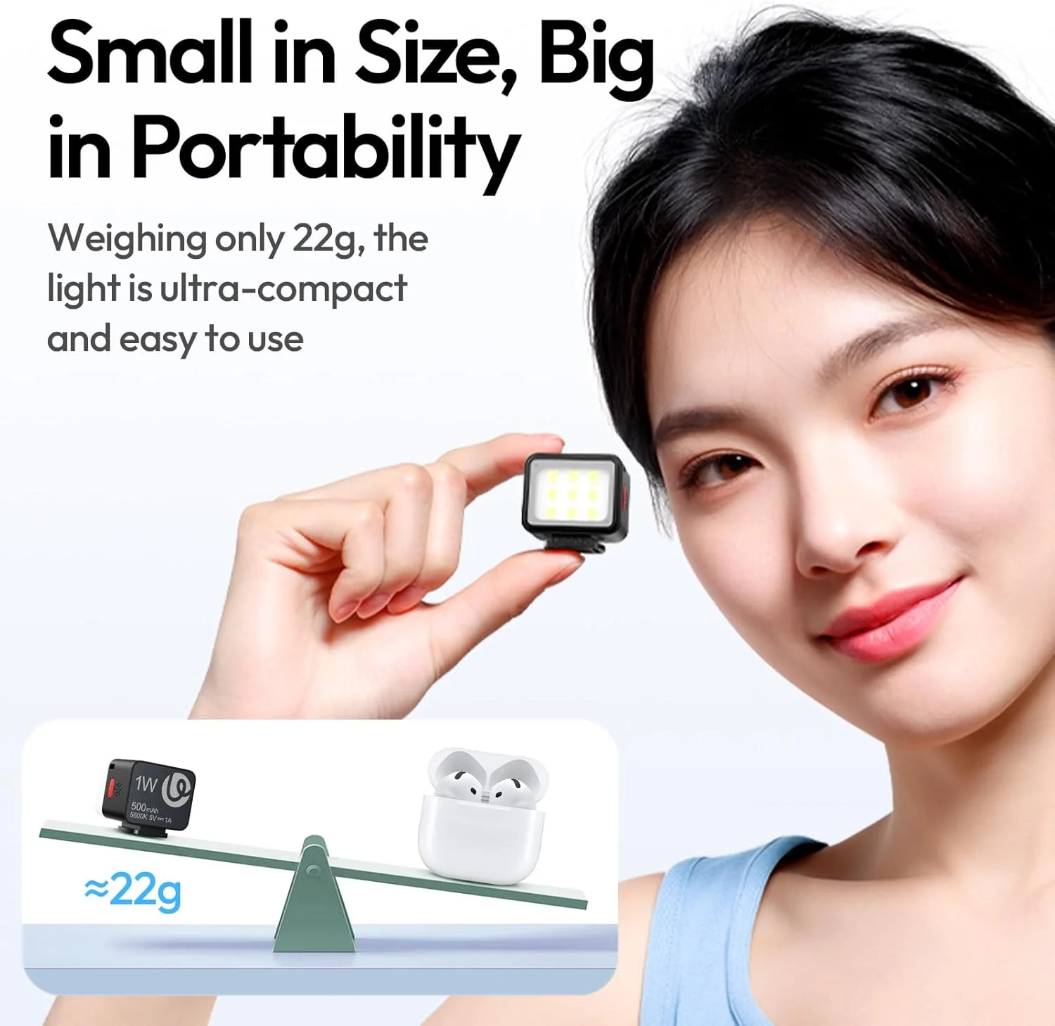 نور مکعبی کوچک ULANZI DG01، چراغ LED قابل حمل دوربین برای DJI OSMO Pocket 3، دوربین اکشن Sony zv-e 10، Canon r550، پشتیبانی از اتصال مغناطیسی و شارژ Type-C برای سه پایه ULANZI JJ02