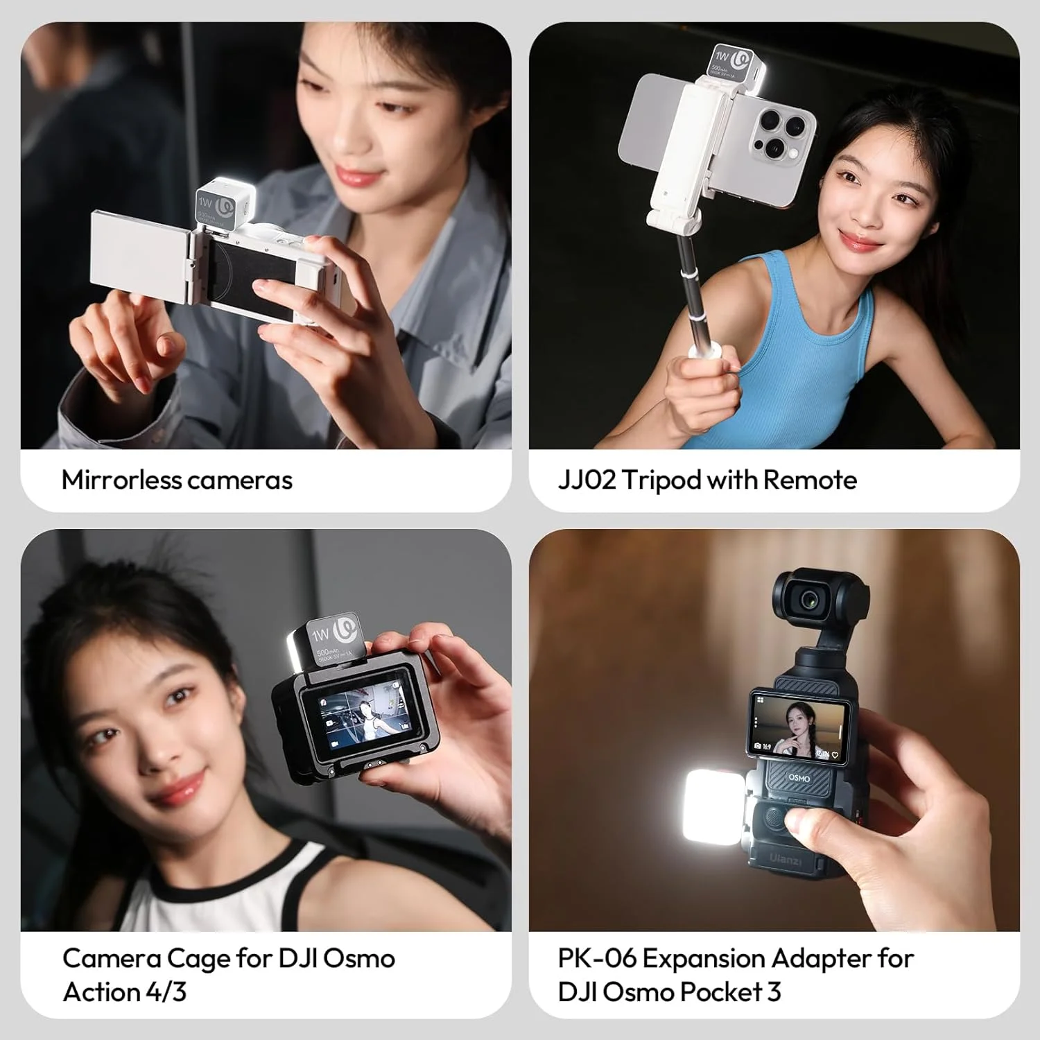 نور مکعبی کوچک ULANZI DG01، چراغ LED قابل حمل دوربین برای DJI OSMO Pocket 3، دوربین اکشن Sony zv-e 10، Canon r550، پشتیبانی از اتصال مغناطیسی و شارژ Type-C برای سه پایه ULANZI JJ02