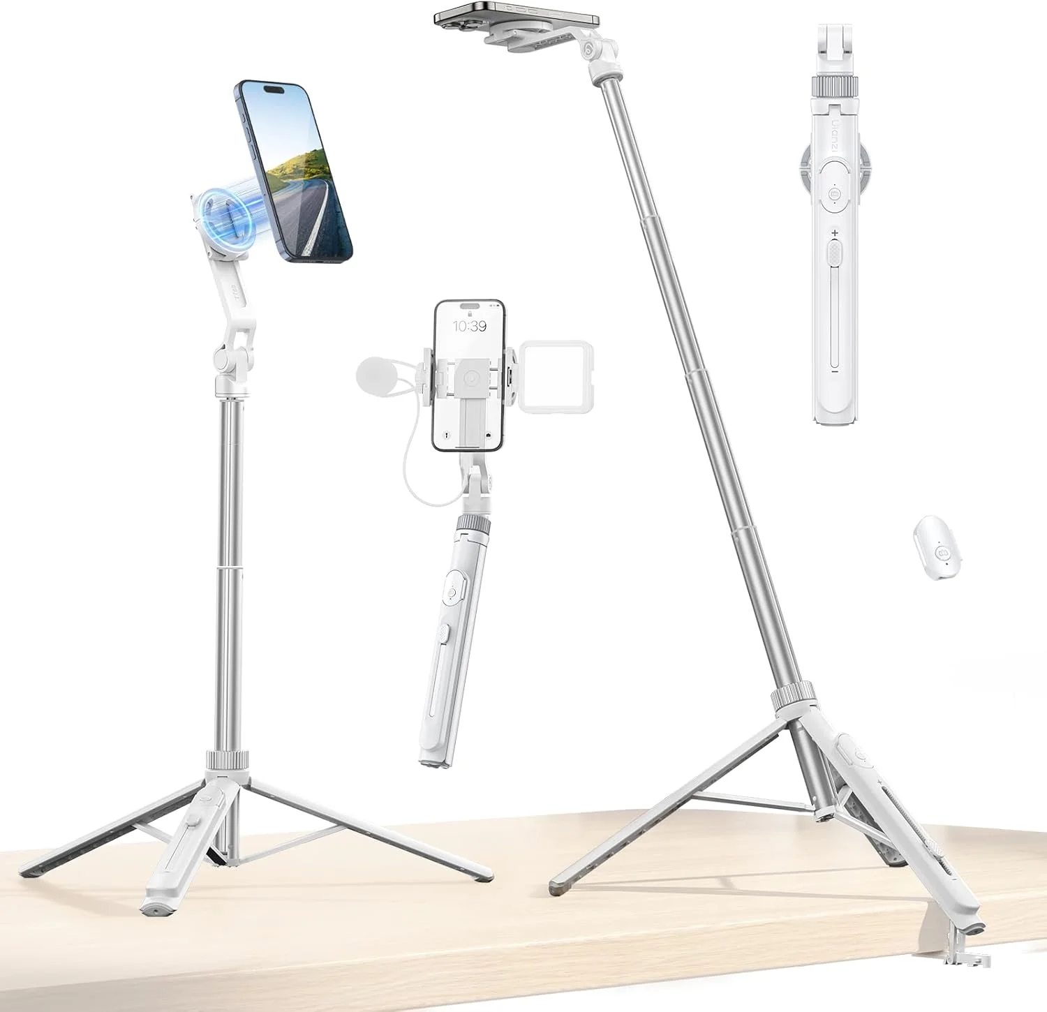 سه پایه تلفن همراه ULANZI TT88، میله سلفی مغناطیسی 145 سانتی متری با کنترل از راه دور، سه پایه تلفن هوشمند با گیره تلفن 2 در 1، سه پایه تلفن همراه با 2 مانت کفشک سرد سازگار با