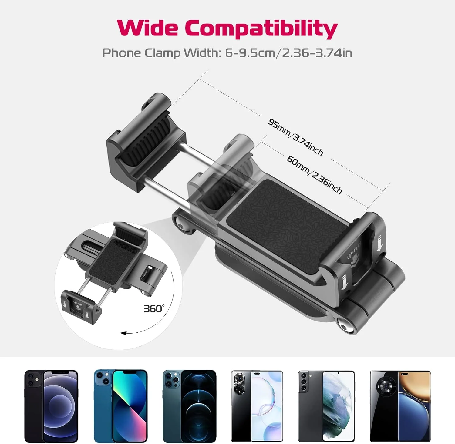 نگهدارنده گوشی موبایل ULANZI با 2 جایگاه نصب فلاش و درگاه Arca، مدل HP004، آداپتور سه پایه فلزی 360 درجه برای آیفون، نگهدارنده پایه سه پایه گوشی موبایل برای فیلمبرداری زنده و ساخت ویدیو