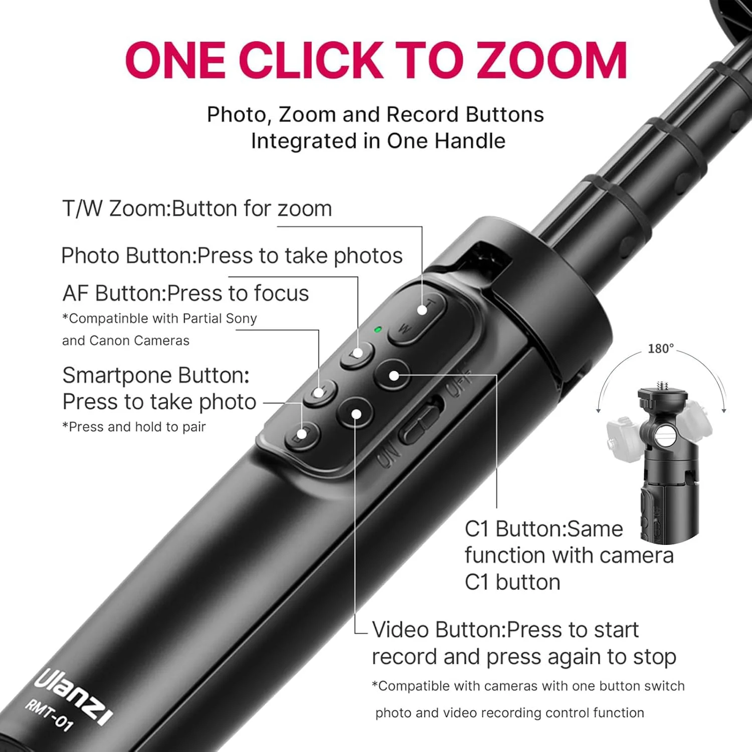 ULANZI RMT-01 گریپ فیلمبرداری بی سیم و سه پایه برای دوربین های سونی، کانن، نیکون و سایر دوربین های ولاگ یا تلفن های هوشمند، لوازم جانبی ولاگینگ ضبط ویدیو سلفی، اندازه دستی قابل حمل برای سازندگان محتوا و ولاگرها ULANZI RMT-01 گریپ فیلمبرداری بی سیم و سه پایه برای دوربین های سونی، کانن، نیکون و سایر دوربین های ولاگ یا تلفن های هوشمند، لوازم جانبی ولاگینگ ضبط ویدیو سلفی، اندازه دستی قابل حمل برای سازندگان محتوا و ولاگرها